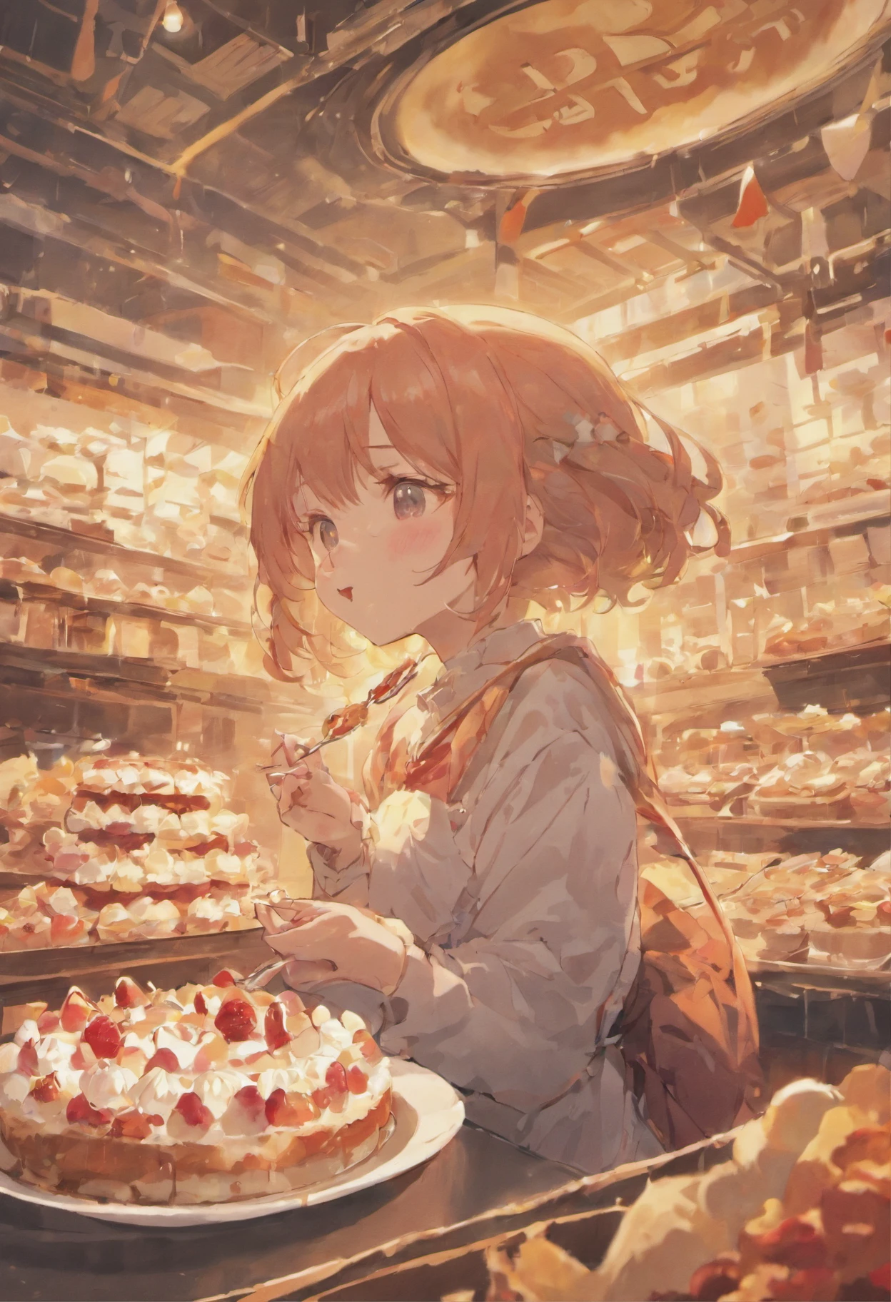 The girl is happily eating dessert