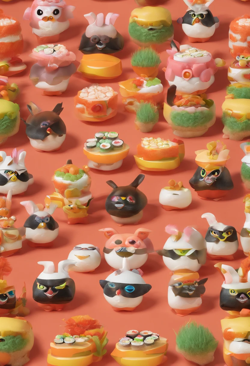 Hairy and strict North Korean Furby eating fresh sushi