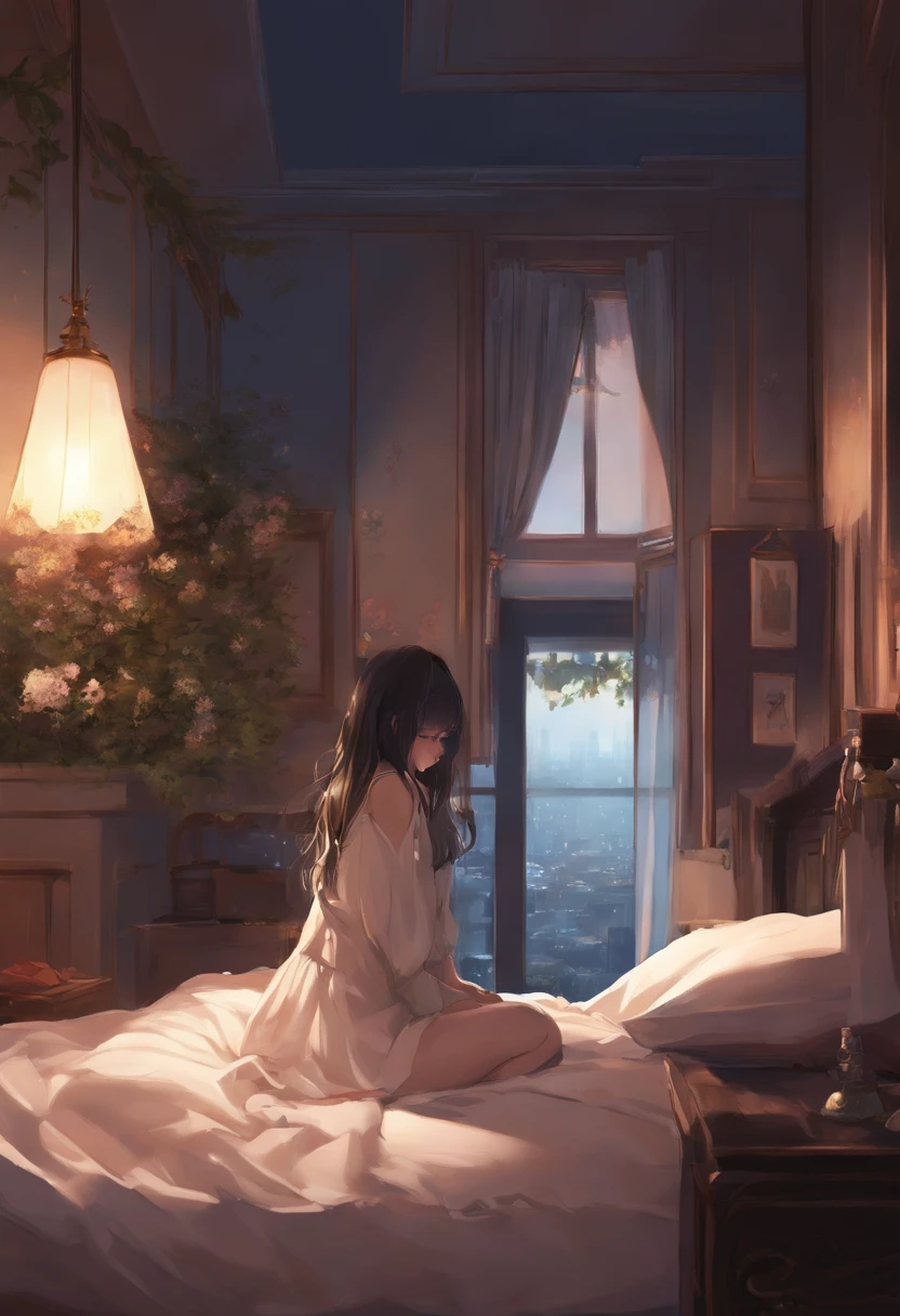 girl with、on the beds、sprawl、Anime style