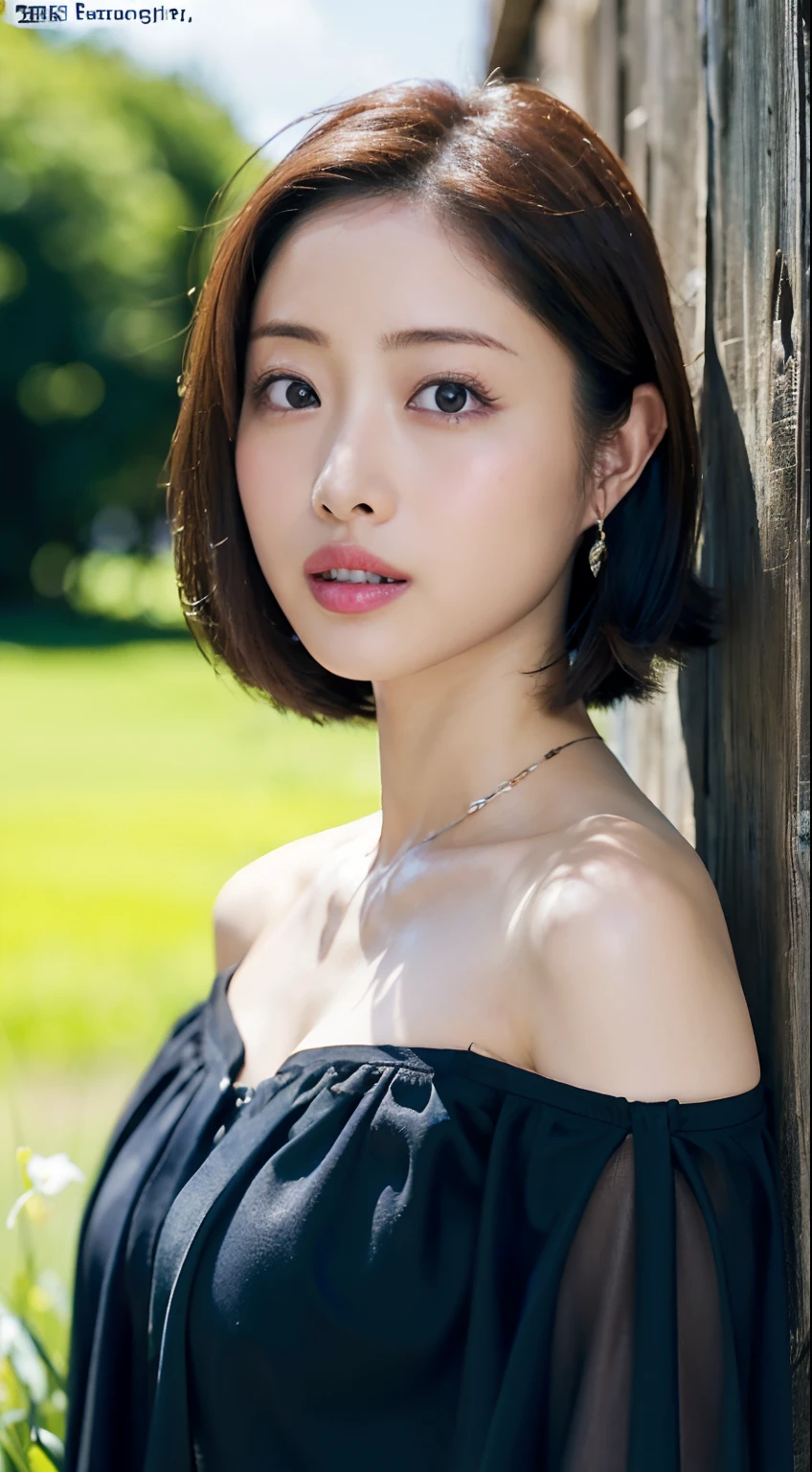 (((Off shot of Satomi Ishihara)))、(8K、Raw photography、top-quality、masuter piece:1.2)、ultra-detailliert、ultra res、(realisitic、rialistic photo:1.37)、portlate、high-definition RAW color photography、Professional Photography、highly detailed and beautiful、ighly detailed、8K Picture Wallpaper、amazing detailed、huge filesize、Official art、Highly detailed CG Unity 8K wallpapers、highly detailed beautiful girl、extra detailed face、extremely detailed eye、highlydetailed skin、extremely detailed fingers、highly detailed nose、very detailed detailed mouth、Perfect Anatomy、细致背景、Detailed clothing、***1人、(20:1.2)、Cute *********** s、(Satomi Ishihara)、Realistic body、小柄、(de pele branca)、glistning skin、Glamour body、A dark-haired、a short bob、(bluntbangs: 1.2)、kawaii faces、Realistic face、Delicate eyes、Sauce order、((FULL BODYSHOT))、((Wearing an off-the-shoulder black dress))、((Pulling shots full body Esbian))、(Wearing a necklace)、((Frontal shot))、Look at viewers、Contrapo、动态照明、((H Cup Bust:1.1))、Beautiful legs、Emphasize cleavage、 (Satomi Ishihara's panty shot)、In the cosmos field、(((Big lips that sparkle)))