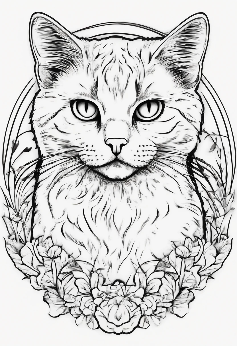 Cats,line-drawing,Cat in a circle,(without background:1.5),T-shirt logo,Sticker Logo,Cutting art