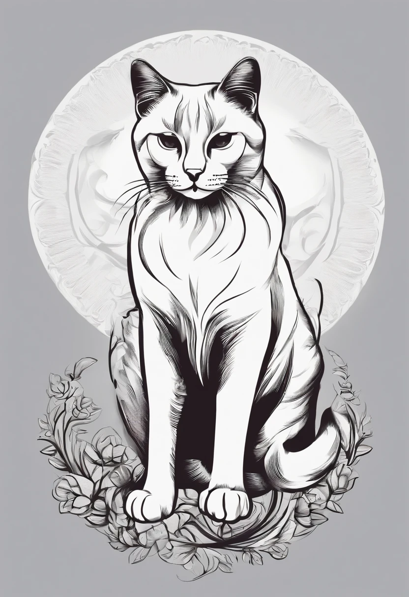 Cats,line-drawing,Cat in a circle,(without background:1.5),T-shirt logo,Sticker Logo,Cutting art
