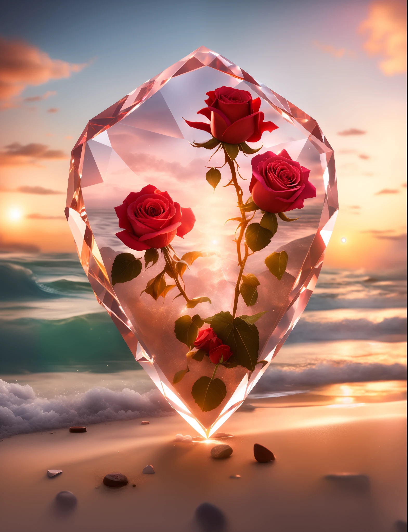 there is a heart shaped diamond with two roses in it, beautiful flowers and crystals, beautiful art uhd 4 k, beautiful iphone wallpaper, beautiful composition 3 - d 4 k, beautiful wallpaper, translucent roses ornate, 🌺 cgsociety, mobile wallpaper, rosses, by Igor Grabar, by Alexander Kucharsky, hd wallpaper, beautiful hd, amazing wallpaper