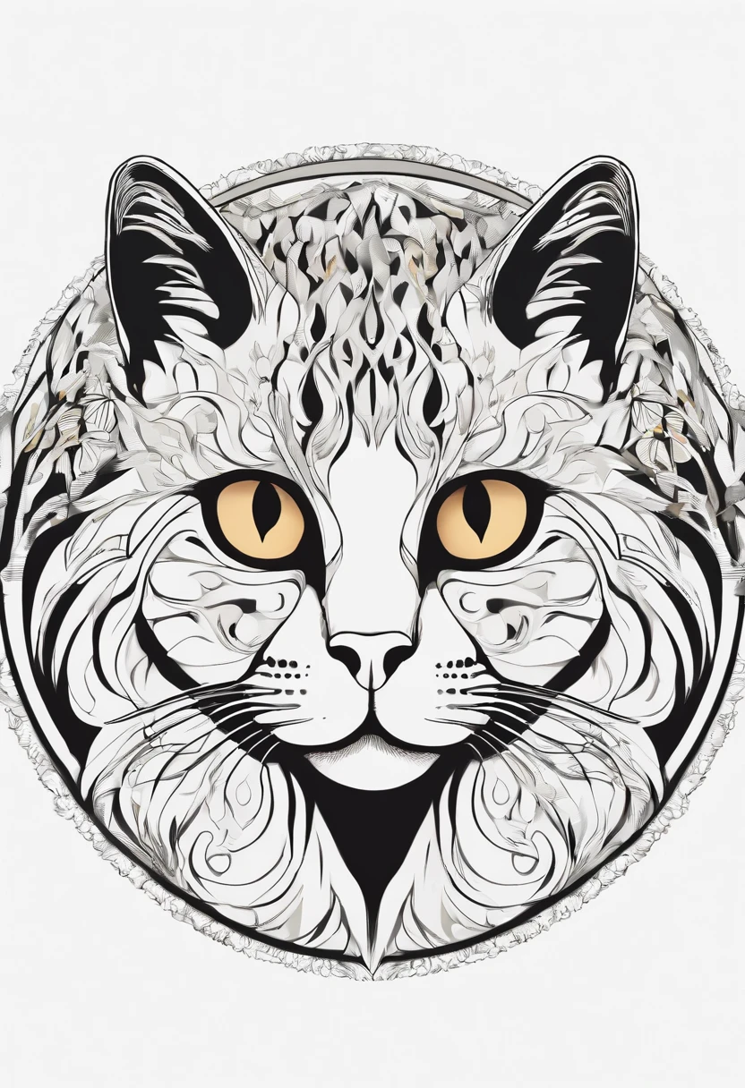 Cats,line-drawing,Cat in the circle,(without background:1.5),T-shirt logo,Sticker Logo,Cutting art