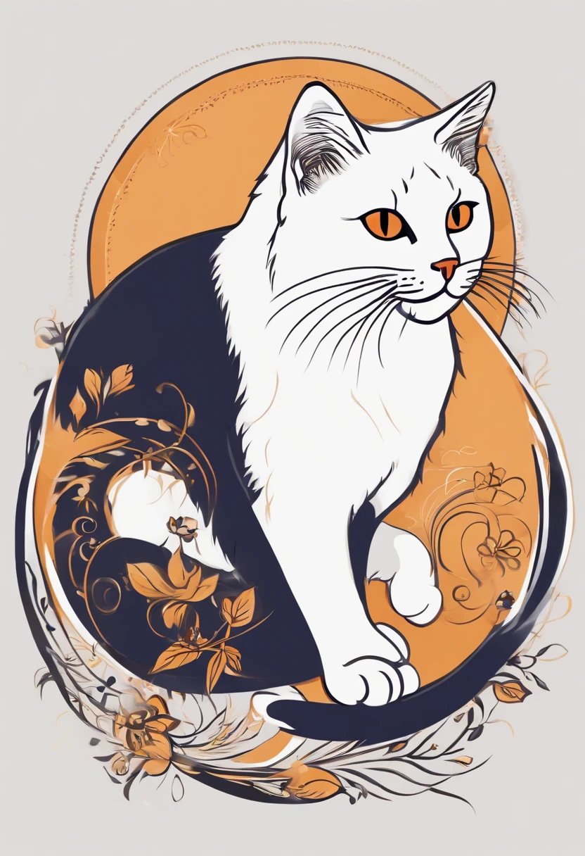 Cats,line-drawing,Cat in the circle,(without background:1.5),T-shirt logo,Sticker Logo,Cutting art