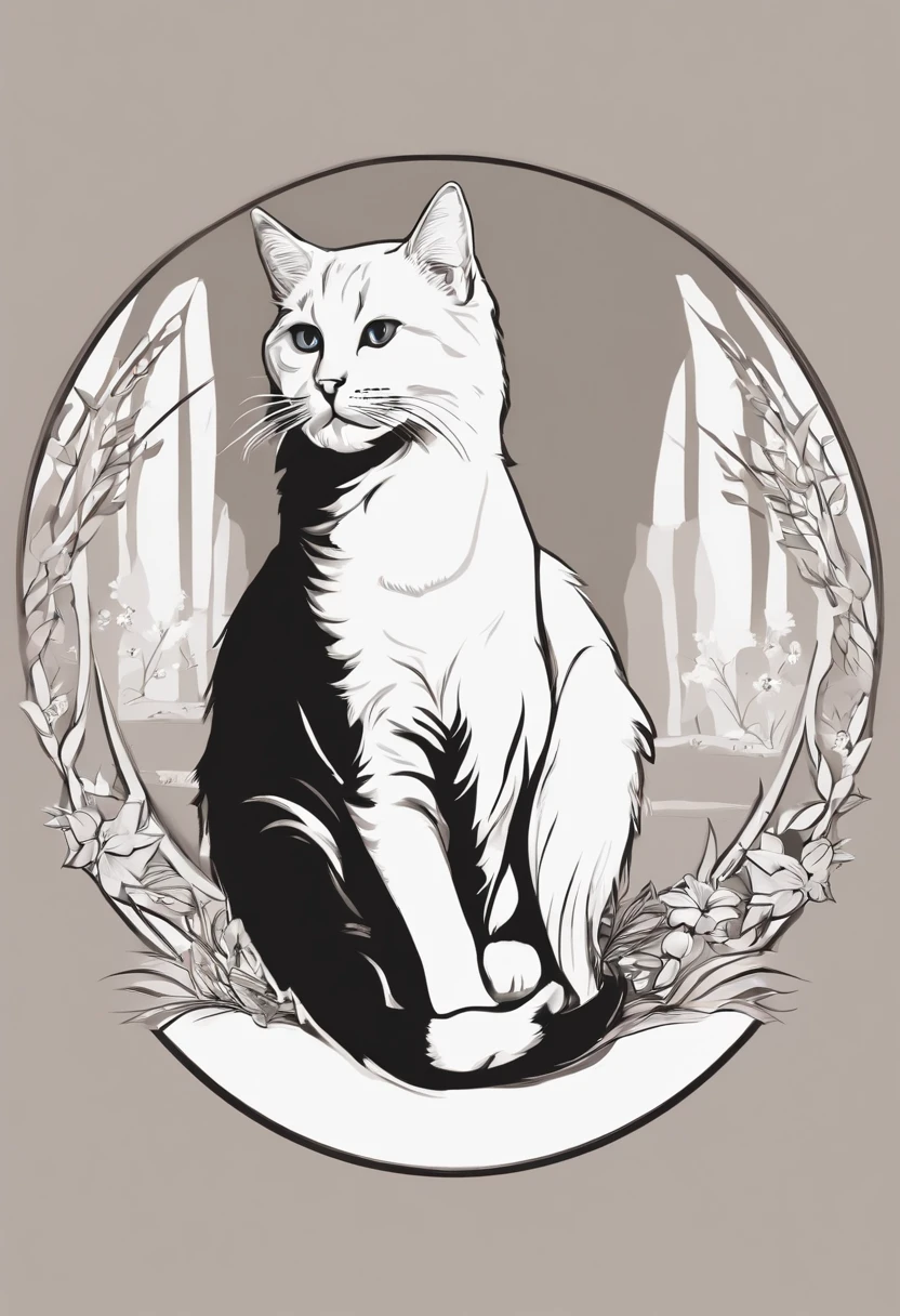 Cats,line-drawing,Cat in the circle,(without background:1.5),T-shirt logo,Sticker Logo,Cutting art