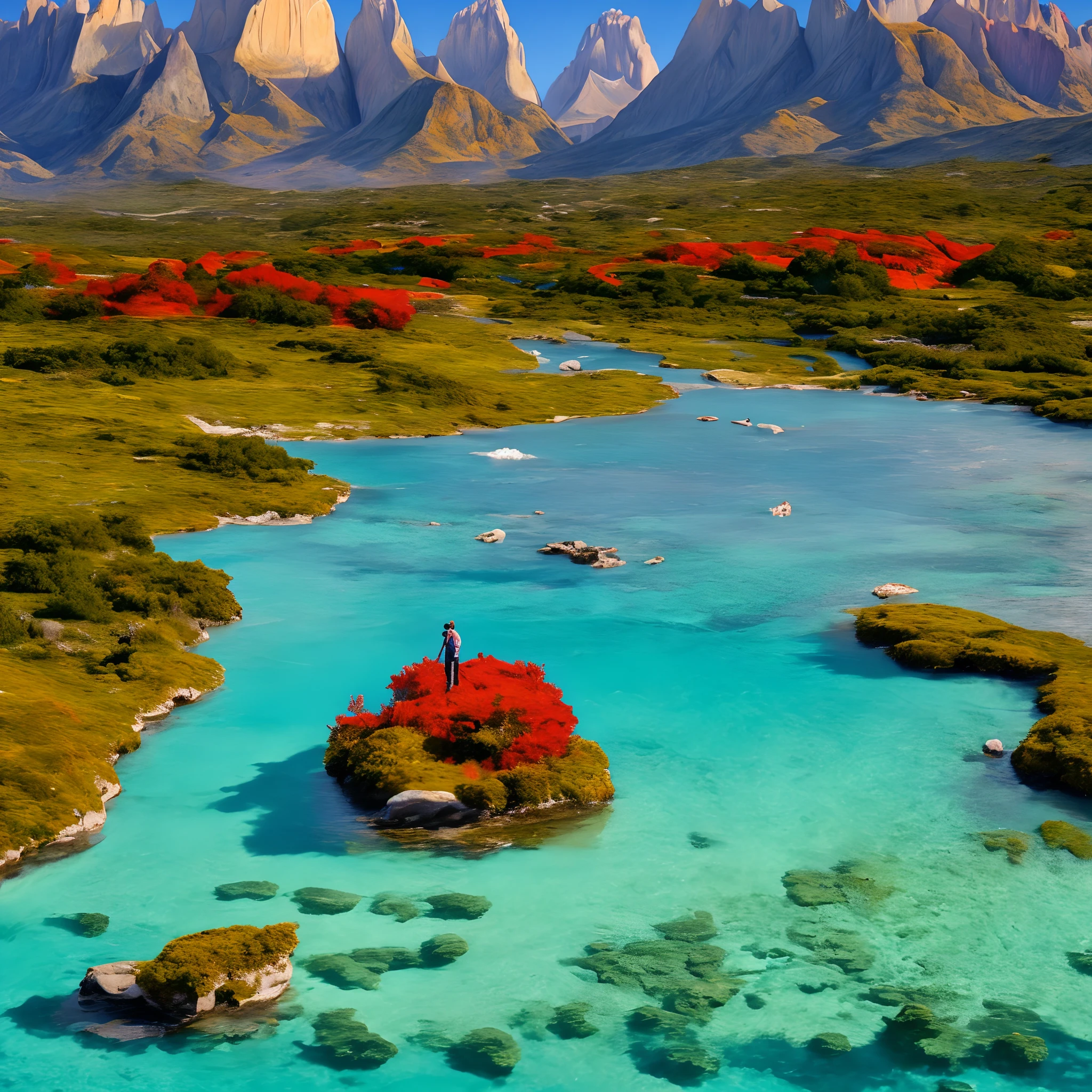 Red salmon fishing in Torres del Paine, Chilean Patagonia:
"Create a stunning visual representation of the red salmon fishing experience in the stunning landscape of Torres del Paine, Chilean Patagonia. Show off the rugged beauty of the region's wilderness, com seus picos imponentes e rios intocados. Capture the essence of tranquility and adventure as a fisherman casts a line into the crystal clear waters, framed by the iconic natural beauty of Torres del Paine. Use vibrant colors to bring salmon to life, enfatizando seus ricos tons vermelhos, and convey a sense of wonder and wonder in this extraordinary Patagonian setting."