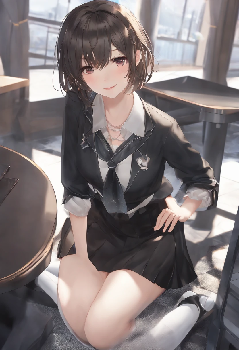 ((masterpiece)), ((best quality)), ((highres)), ((extremely detailed CG unity 8k wallpaper)), solo, tachibana kanade, black skirt, white socks, small smile, classroom sexy boy