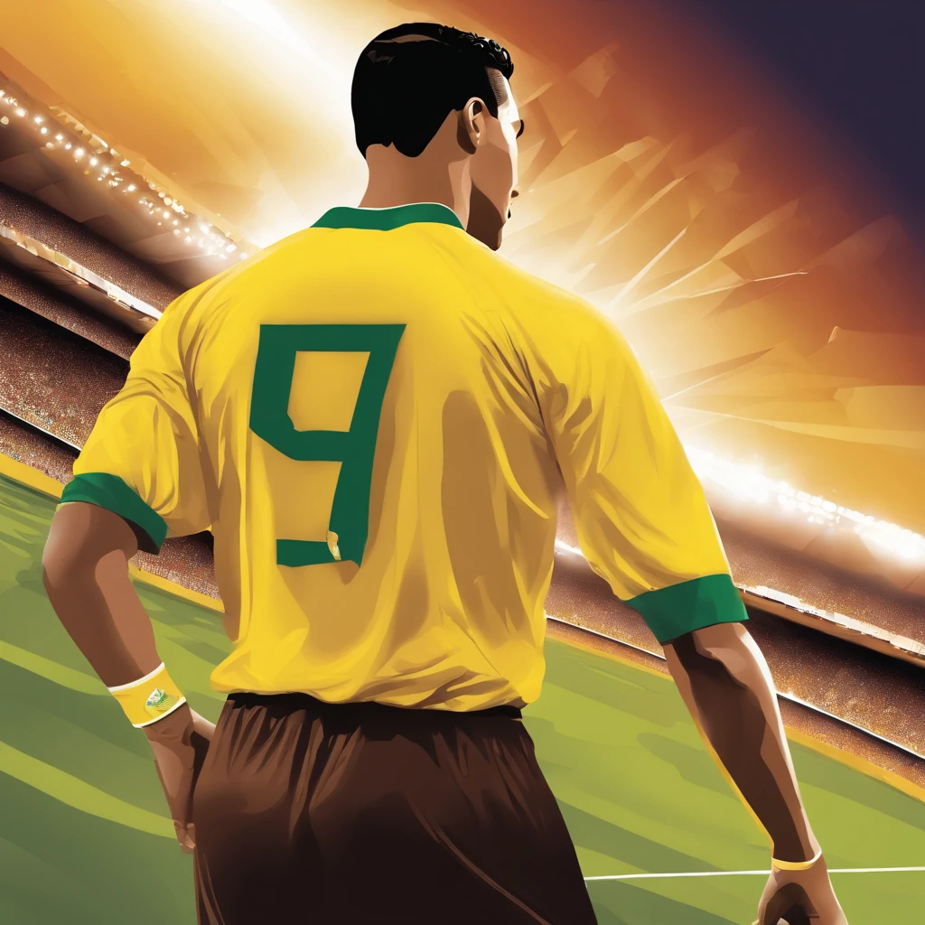 Create an illustration of the Brazilian jersey worn by Ronaldo in the 1998 World Cup final. Add an arrow that points to the jersey to indicate that it was traded with a fan by mistake.