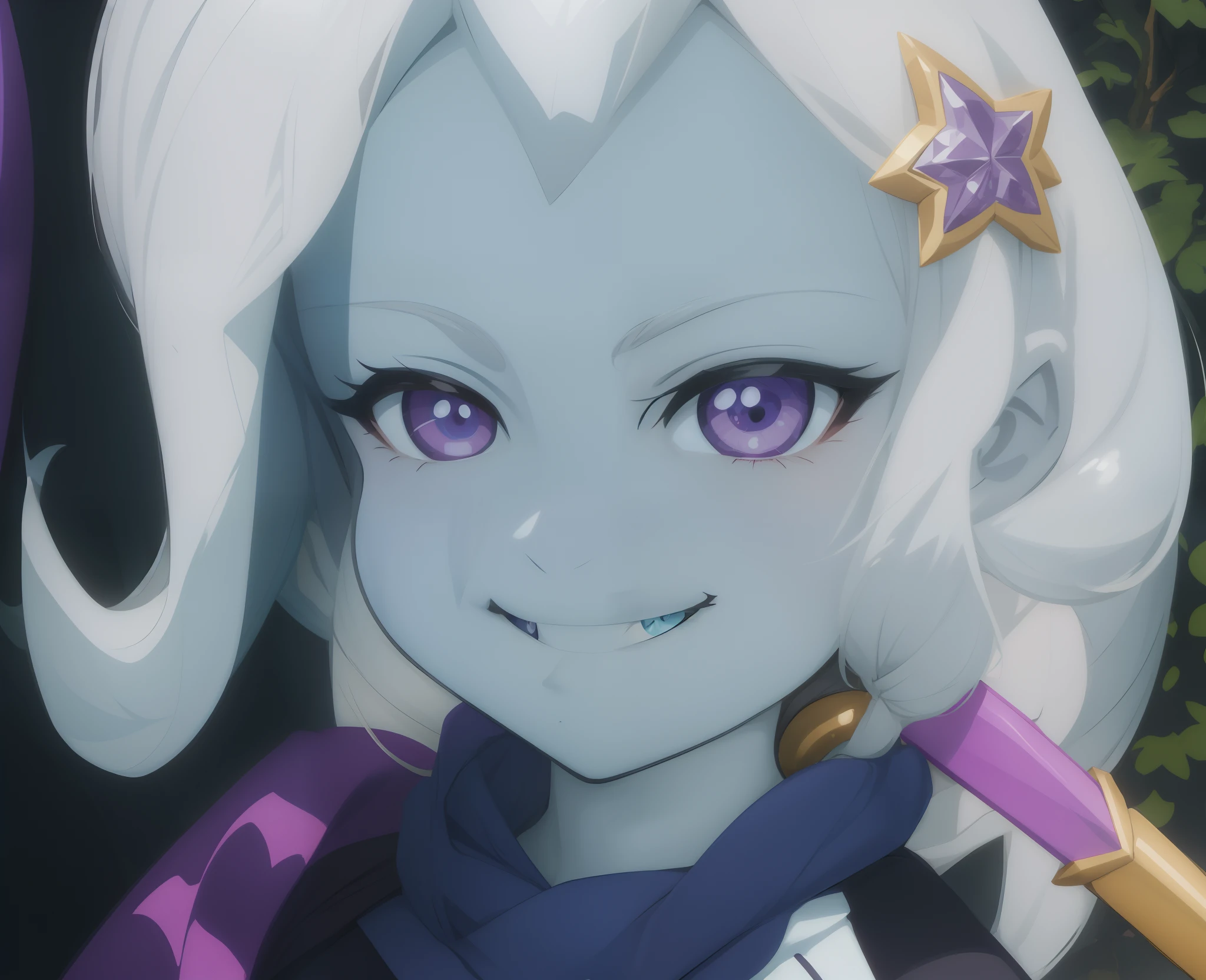 there is a cartoon picture of a girl with a sword, nefarious smirk, giddy smirk, roguish smirk, grinning lasciviously, dramatic smirk pose, very slightly smiling, fim still, proud smirk, queen of ice and storm, smug smirk, anthropomorphic mare, confident smirk,trixie, equestria girls