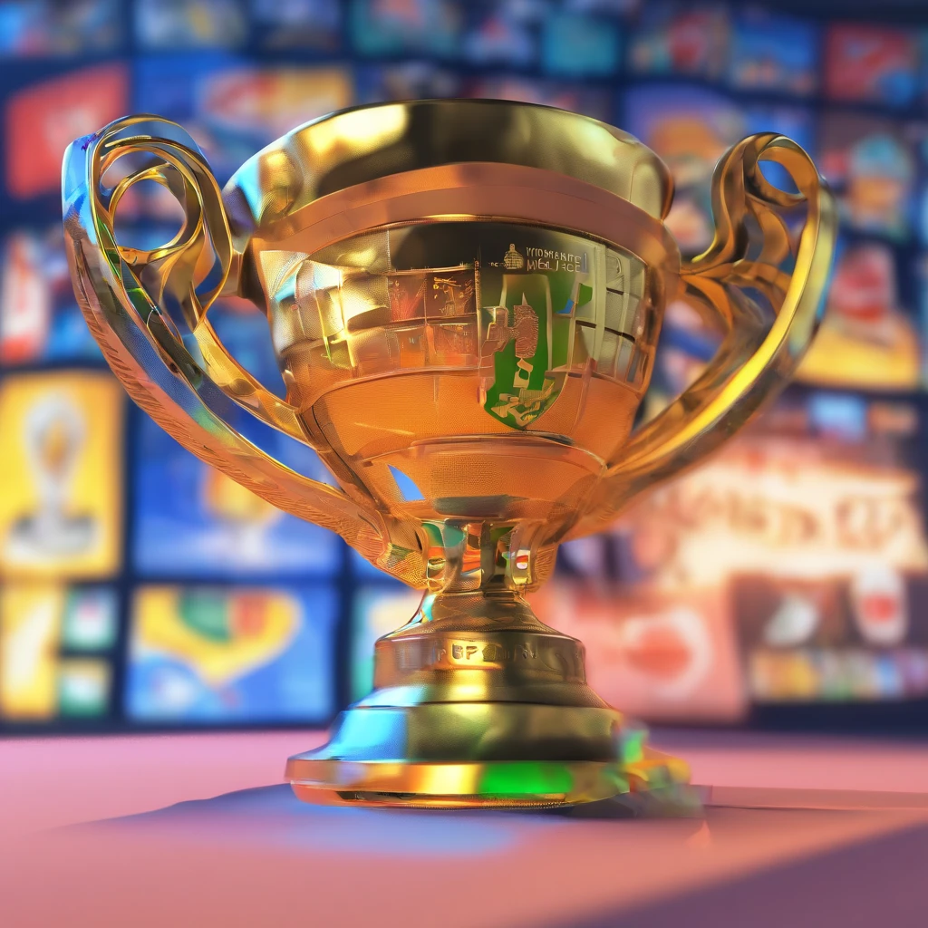 Generate an image of the 1998 World Cup with the glittering trophy. Add the text 'Follow for more exclusive revelations !'. Represent the virtual narrator as a smiling emoji with a wink to conclude the video.