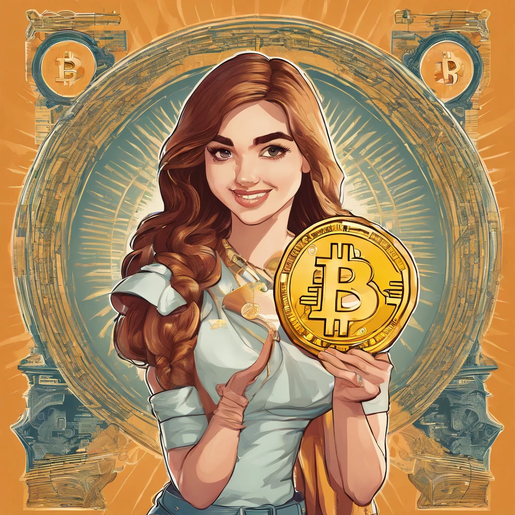 A cute girl holds a bitcoin in her hand