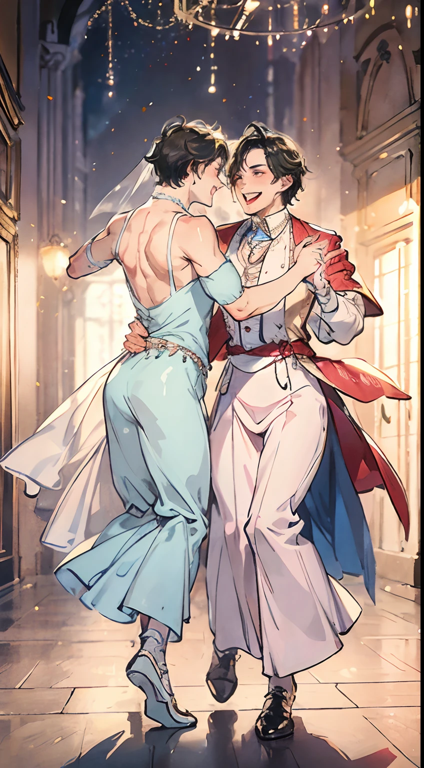 gay couple, dancing, 2 men, beautiful, a man wearing a wedding dress, sweet, male, happy, joyful, warm, gay