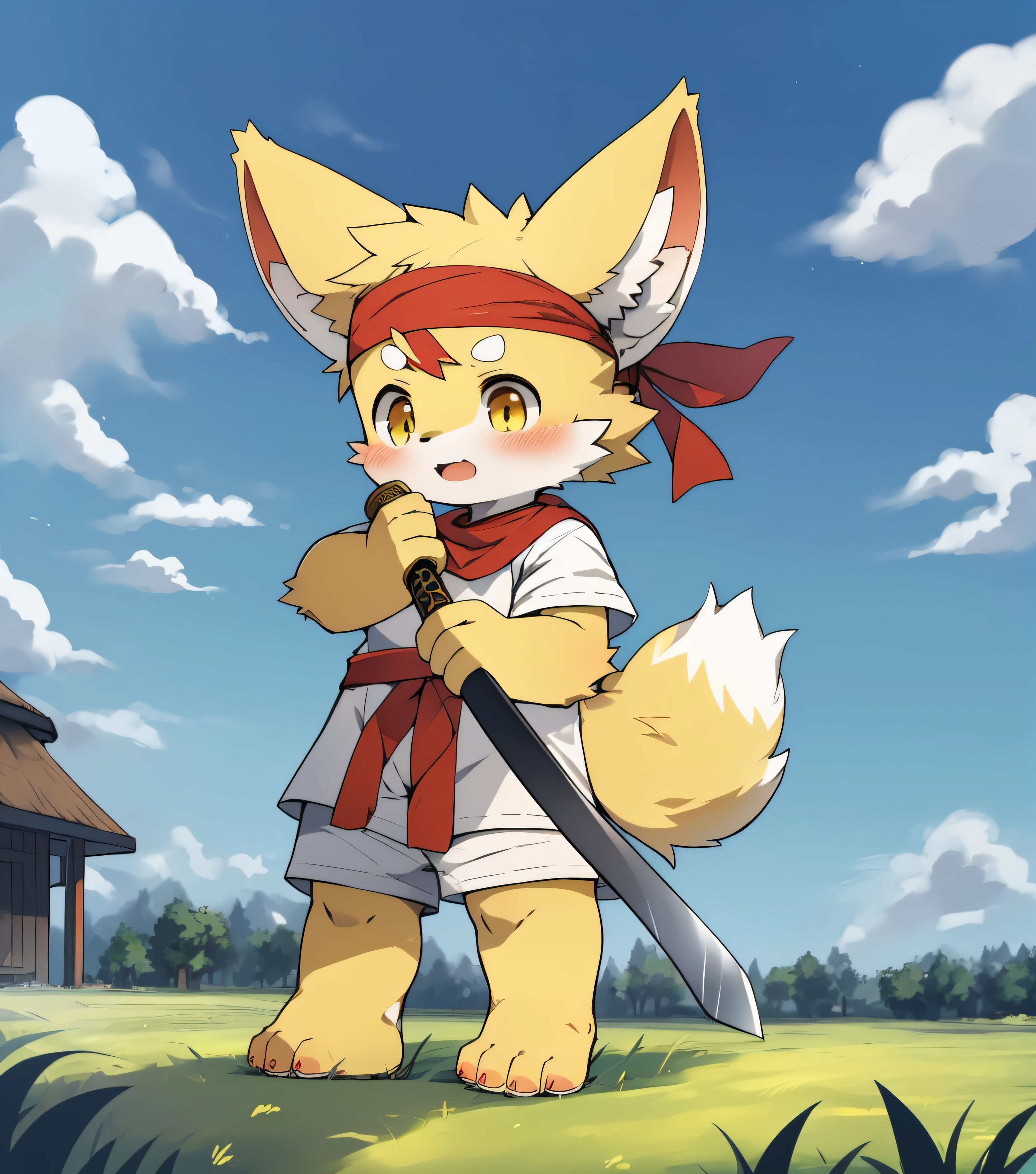 Bright yellow fur,Bright yellow fur,Bright yellow skin,Beast too,Orc ,grassy fields,lawns,standing on your feet,attention,blue-sky,shaggy,shaggy,Bright yellow fur,Bright yellow fur,Bright yellow fur,Bright yellow fur,Bright yellow hair,male people,canid,adolable,adolable,adolable,solo person,Detailed fur,Golden eyes,Thick eyebrows,Fluffy tail,white short sleeve,short white pants,ultra - detailed:1.0,Libido boy,toddlers,toddlers,toddlers,children,children's,Gamine,Beast too,Beast too,Beast too,adolable,adolable,Shota(Via Dagasi:1.1),anatomy correct,Barefoot,The barefoot,Barefoot,Barefoot,Barefoot,standing on your feet,attention,bald-headed,Cat feet,lawns,grassy fields,On the lawn,on a grassy field,Tread on the grass,Trampling on small grass,Tread on the grass,Trampling the meadow,Tread on the lawn,Trampling the lawn,bald-headed,balding,balding,Bright yellow feet,Bright yellow feet,Bright yellow feet,Bright yellow feet,Trampled grass,Trampled grass,Stand on the lawn,standing in grassy field,Stand on the lawn,There are footprints on the lawn,Footprints on the lawn,marshes,mud ground,Dirt roads,Muddy in the grass,sludgy,red waistband,komono,red headband,Blood,A child with a katana in his hand,Children with serious expressions,Children stepping on grass under their feet,Children with small grass under their feet,Very shiny golden fur