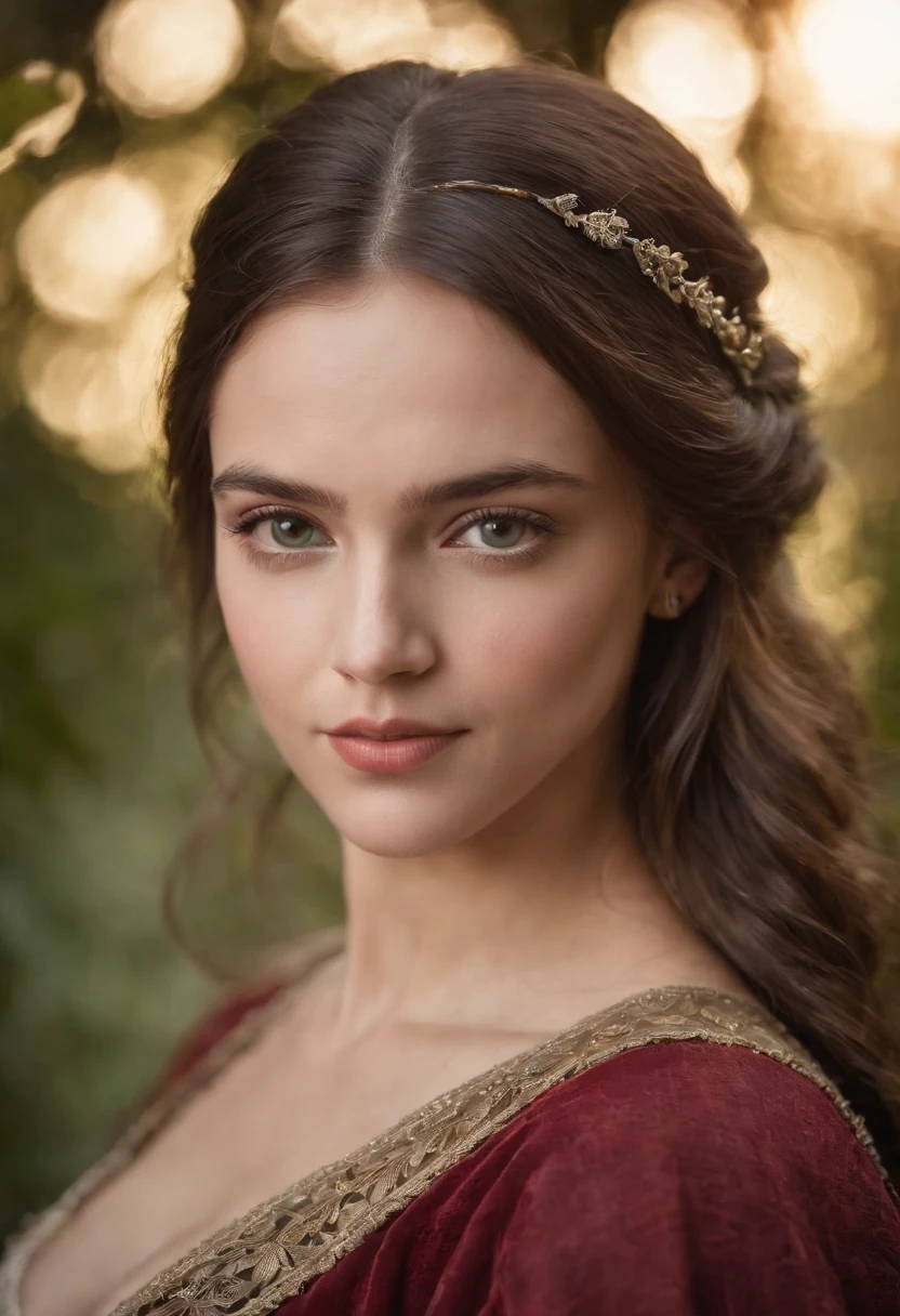 tez clara, Female around 19 years old, cabello blanco natural, Ojos verdes distintivos, Usando Kohl, Delgado y elegante, Beautiful, Luz de velas en un entorno medieval, Ultra Sharp Focus, Toma realista, Ropa femenina medieval, Tetradic colors (cicatriz:1.4)
