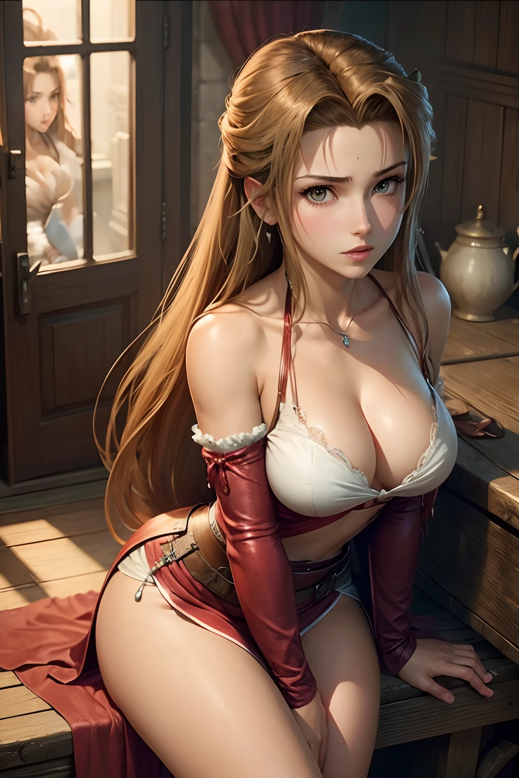((jaw-dropping beauty)).Beautuful Women、1girll.FF7.aerith