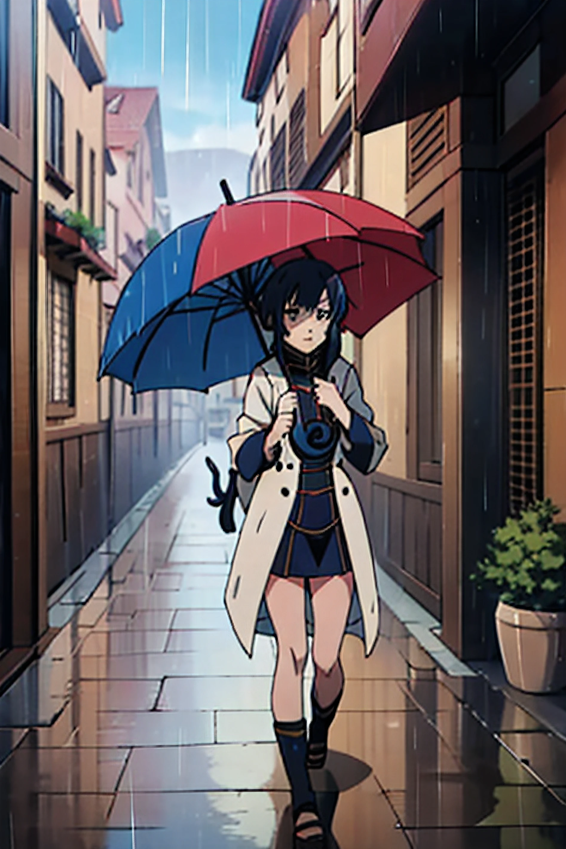 in rain, a woman holding an umbrella next to a cat, a picture, trending on pixiv, anime movie screenshot, style of red line anime movie, anime screencap, holding paws, great composition cinematic, sora as a cat, hd anime wallaper, emo girl and her cat