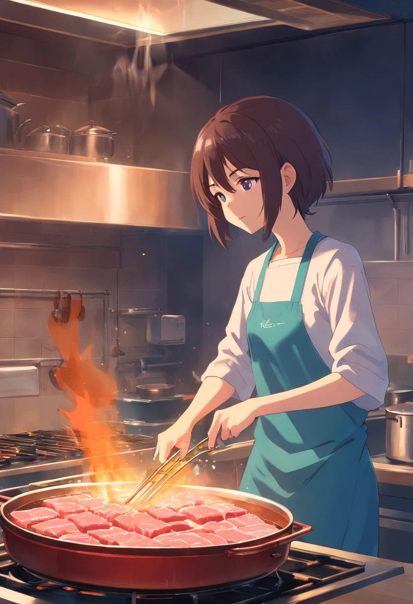 The whole process of anime characters boiling beef