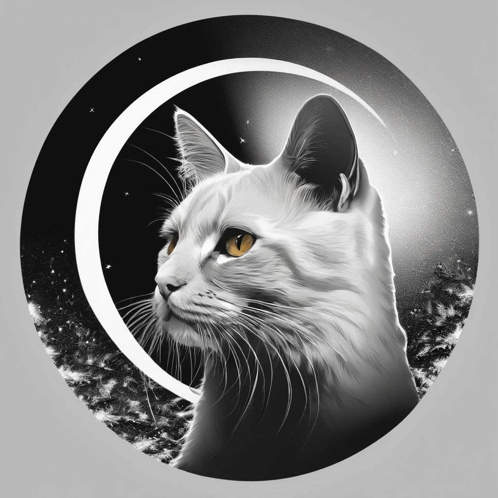 Cat in the circle,a closeup,(without background:1.5),T-shirt logo,Sticker Logo,Cutting art,black-and-white