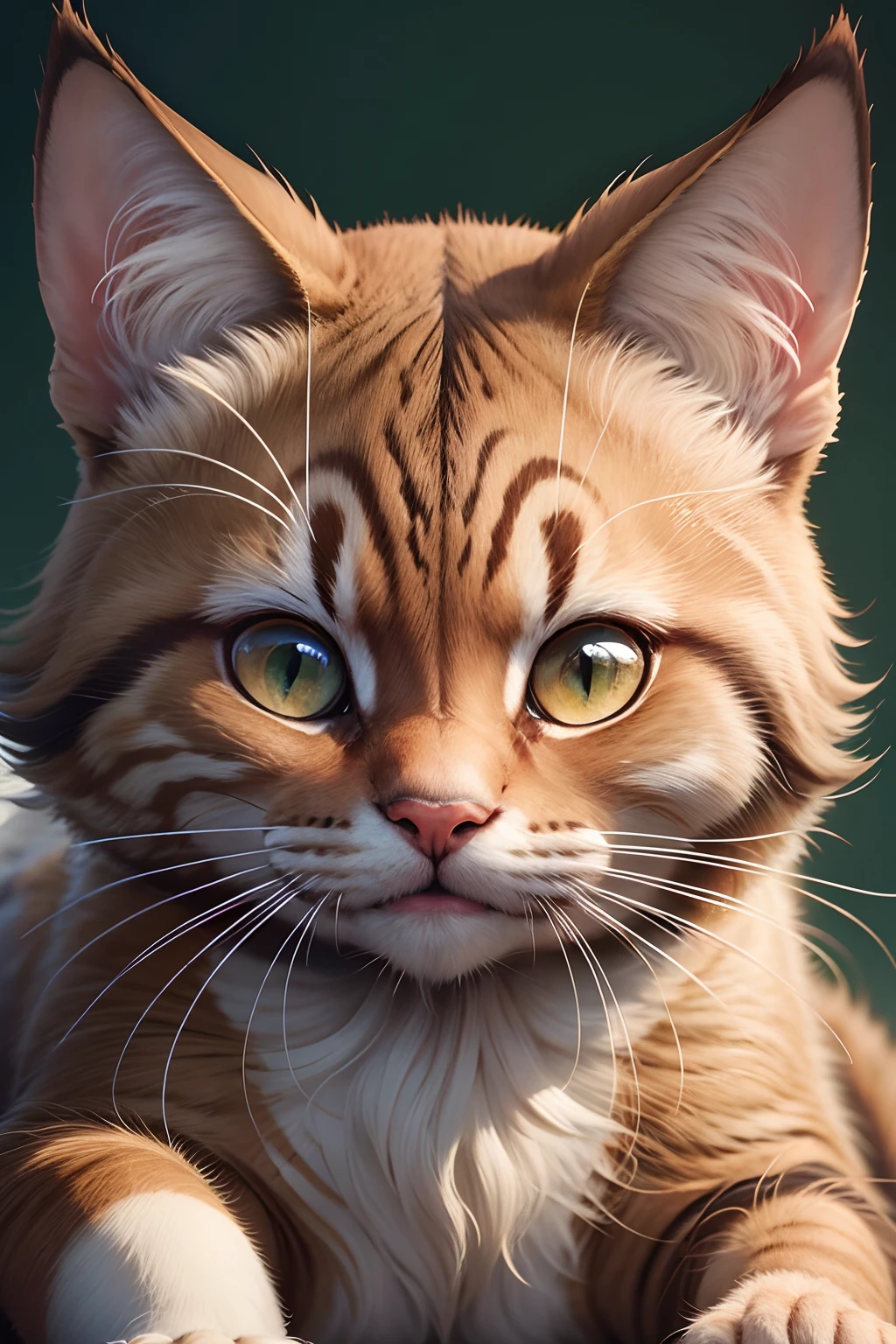 gato meigo e peludo, frontal, sorrindo muito, feliz