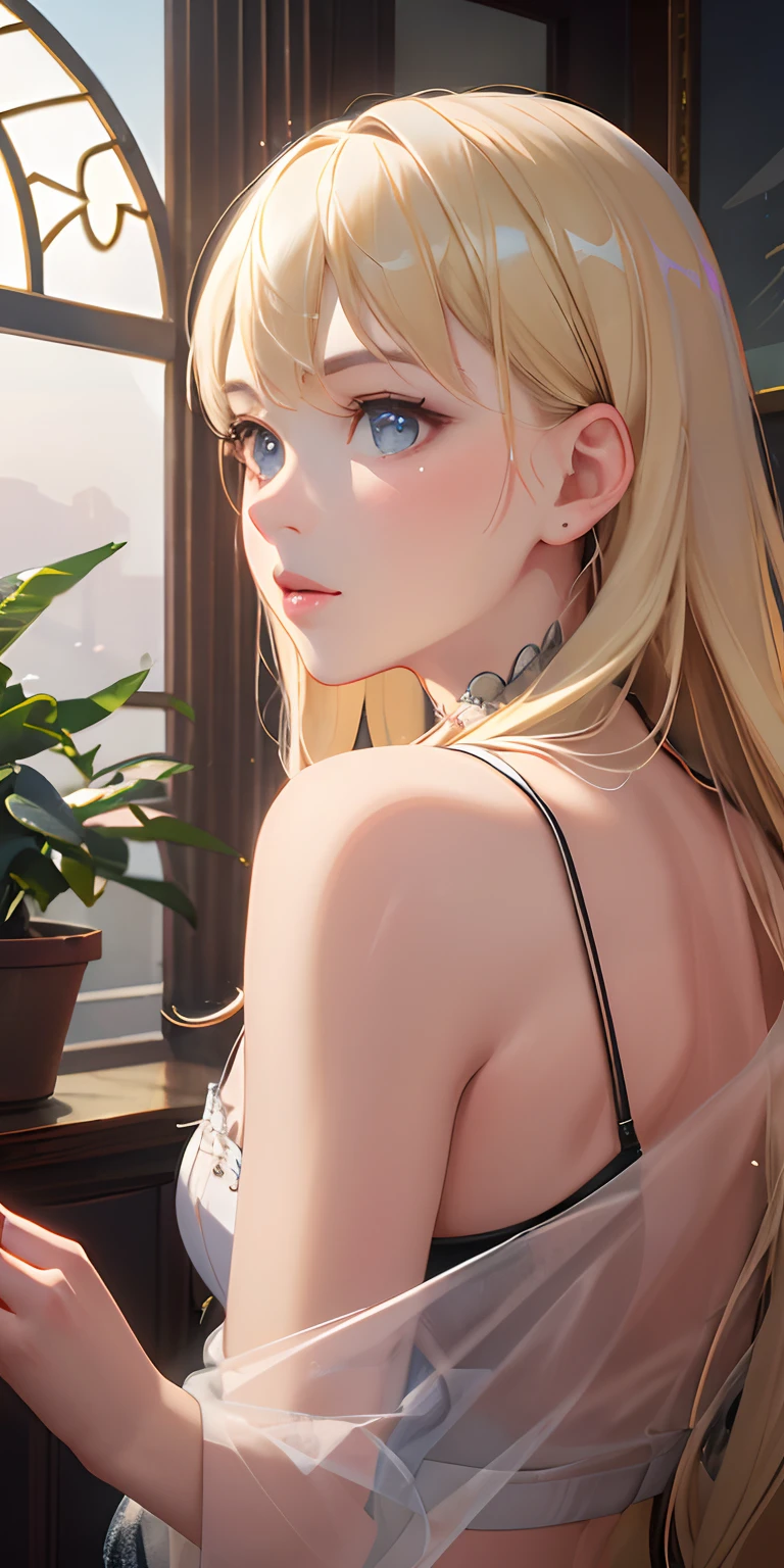 (photorealistic:1.4), (masterpiece, sidelighting, finely detailed beautiful eyes: 1.2), masterpiece*portrait, realistic, 3d face, glowing eyes, shiny hair, lustrous skin, solo, embarassed, (midriff), black underwear, blonde hair,