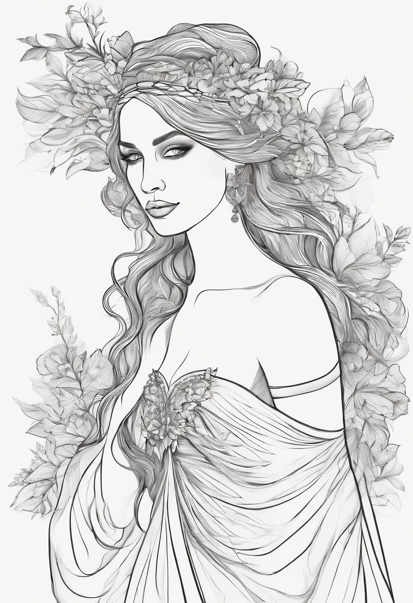long flowing fabric for dresses, Clear Face Magary Villeneuve, magali villeneuve, inspired by Magali Villeneuve, graphic artist magali villeneuve, magali villeneuve and monet, charlie bowater and artgeem, Charlie Bauer and Tom Bagshaw, Darius Zawacki and Tom Bagshaw、goddess of the forest、Ancient costume in green、crown of flowers on the head,、Smile gently、Walking、a blond、lots of trees、Bright forest、Slav、Tall lady、blue eyess