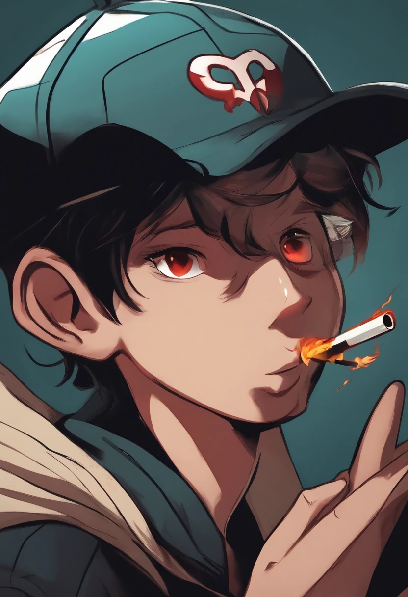 cartoon of a boy face devil with a cap and a cigarette, chillhop, comic book style, high quality, anime, realistic