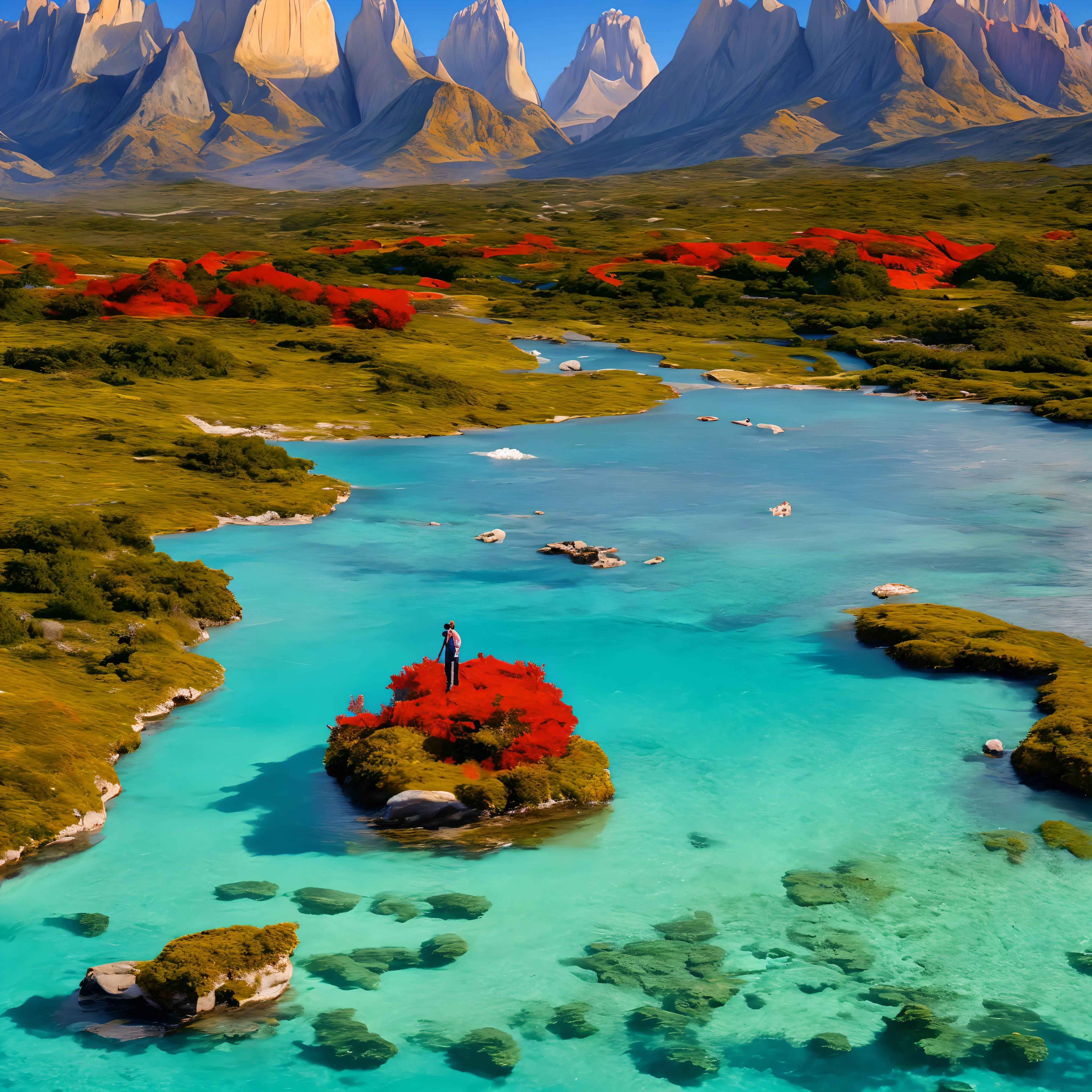 Red salmon fishing in Torres del Paine, Chilean Patagonia:
"Create a stunning visual representation of the red salmon fishing experience in the stunning landscape of Torres del Paine, Chilean Patagonia. Show off the rugged beauty of the region's wilderness, com seus picos imponentes e rios intocados. Capture the essence of tranquility and adventure as a fisherman casts a line into the crystal clear waters, framed by the iconic natural beauty of Torres del Paine. Use vibrant colors to bring salmon to life, enfatizando seus ricos tons vermelhos, and convey a sense of wonder and wonder in this extraordinary Patagonian setting."