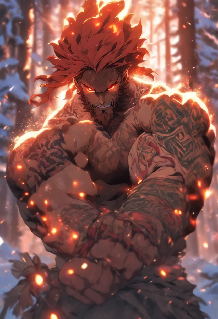 (((Man with amputated arm )))best quality, very high resolution, 4K detailed CG, master piece, Tyr, Nordic warrior, beard and red hair, amputated hand, amputated arm, only one arm, blood, only one hand, severed arm, severed hand, severed hand, severed arm, amputation, snow, nordic, ((severed arm)), expression of pain, forest, nordic mythology, without an arm, nordic tattoos, beautiful aesthetics, only one arm, beautiful image ,centered on the screen