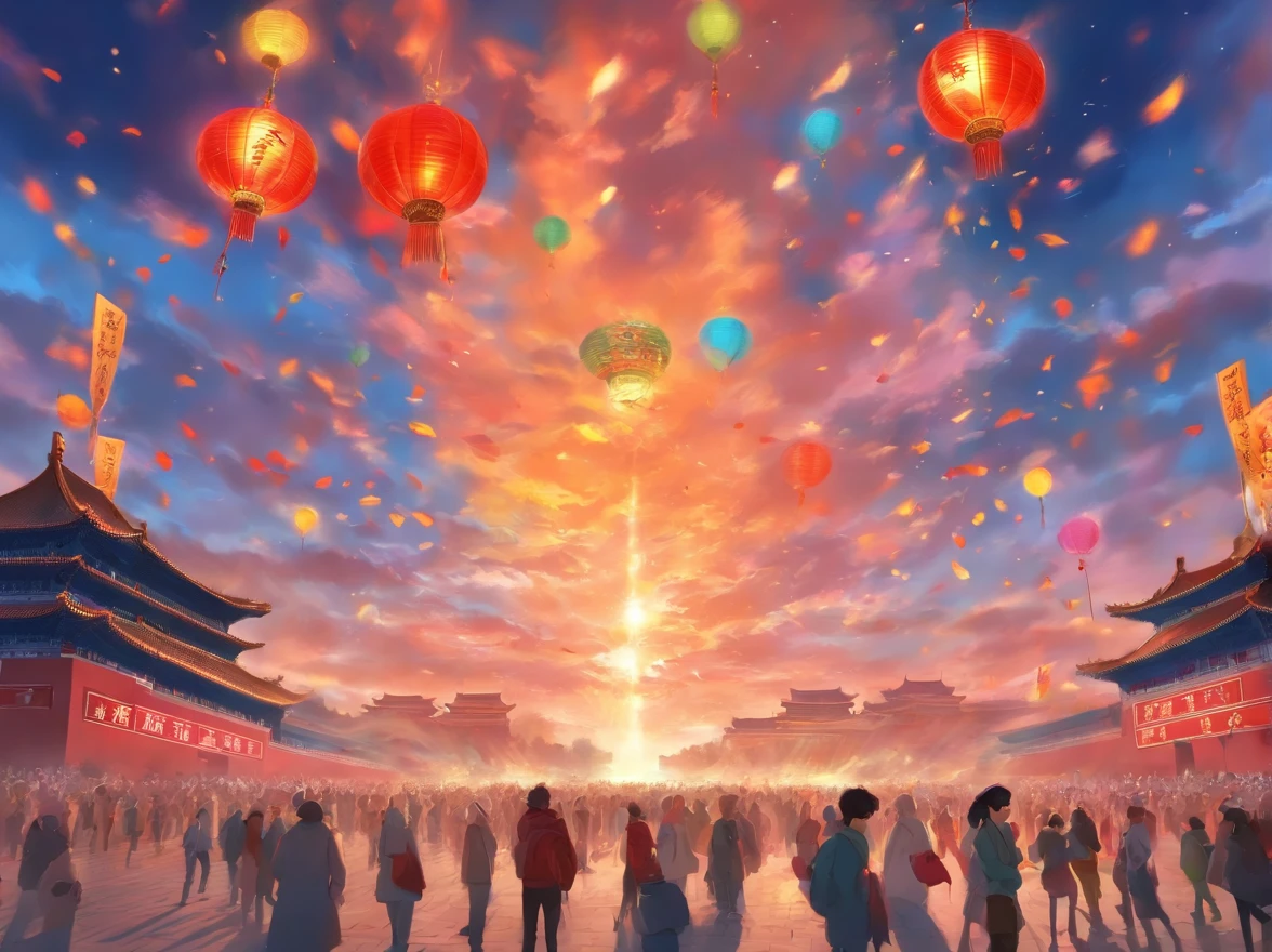 oil painted,Love and blessings to the country,National history and culture,Joy and vitality,the People's Republic of China,Tiananmen square, beijing,Celebrate National Day,Mid-Autumn Festival,The moon is on it,Tiananmen Square is in the middle