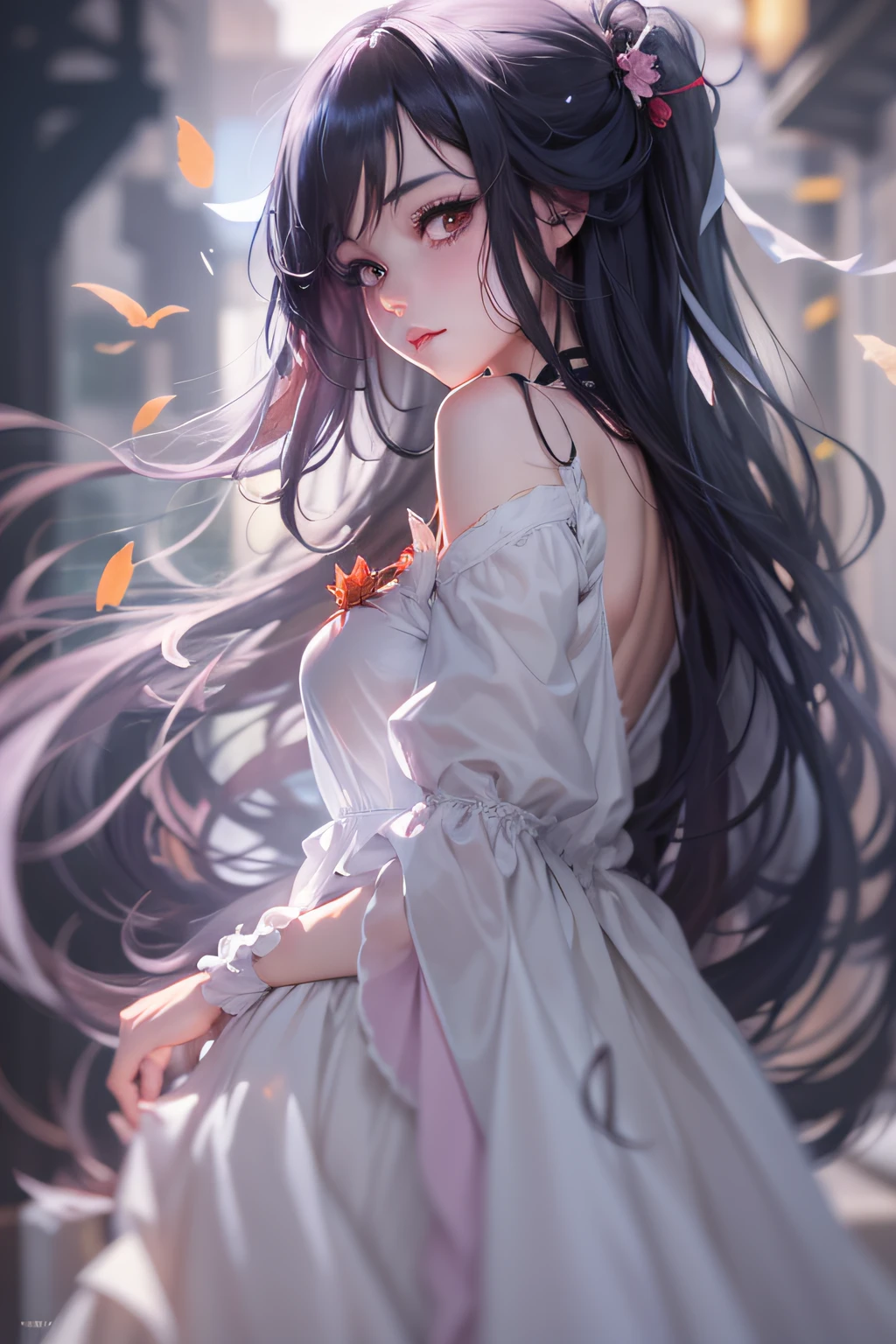 Ten anime girls with long black hair and long white dresses, ,seductive anime girls, Guweiz in Pixiv ArtStation, attractive anime girls, at pixiv, Detailed digital anime art, Guweiz on ArtStation Pixiv, Smooth anime CG art, Guviz, Best anime 4k konachan wallpaper, (Anime girl)