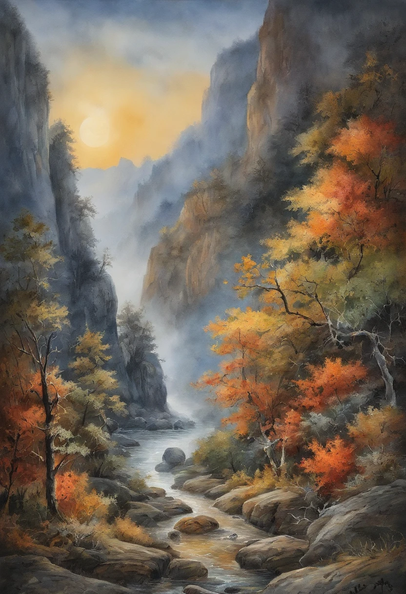 （Tang Feng），（A cliff illuminated by a huge moon），Ultra-long-range viewing angle，No Man，scenecy，the detail