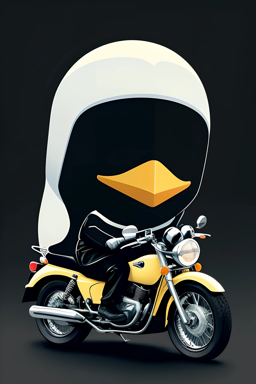 Imagine Prompt、Cute penguin illustration isolated on black background、pop-art、Riding a motorcycle