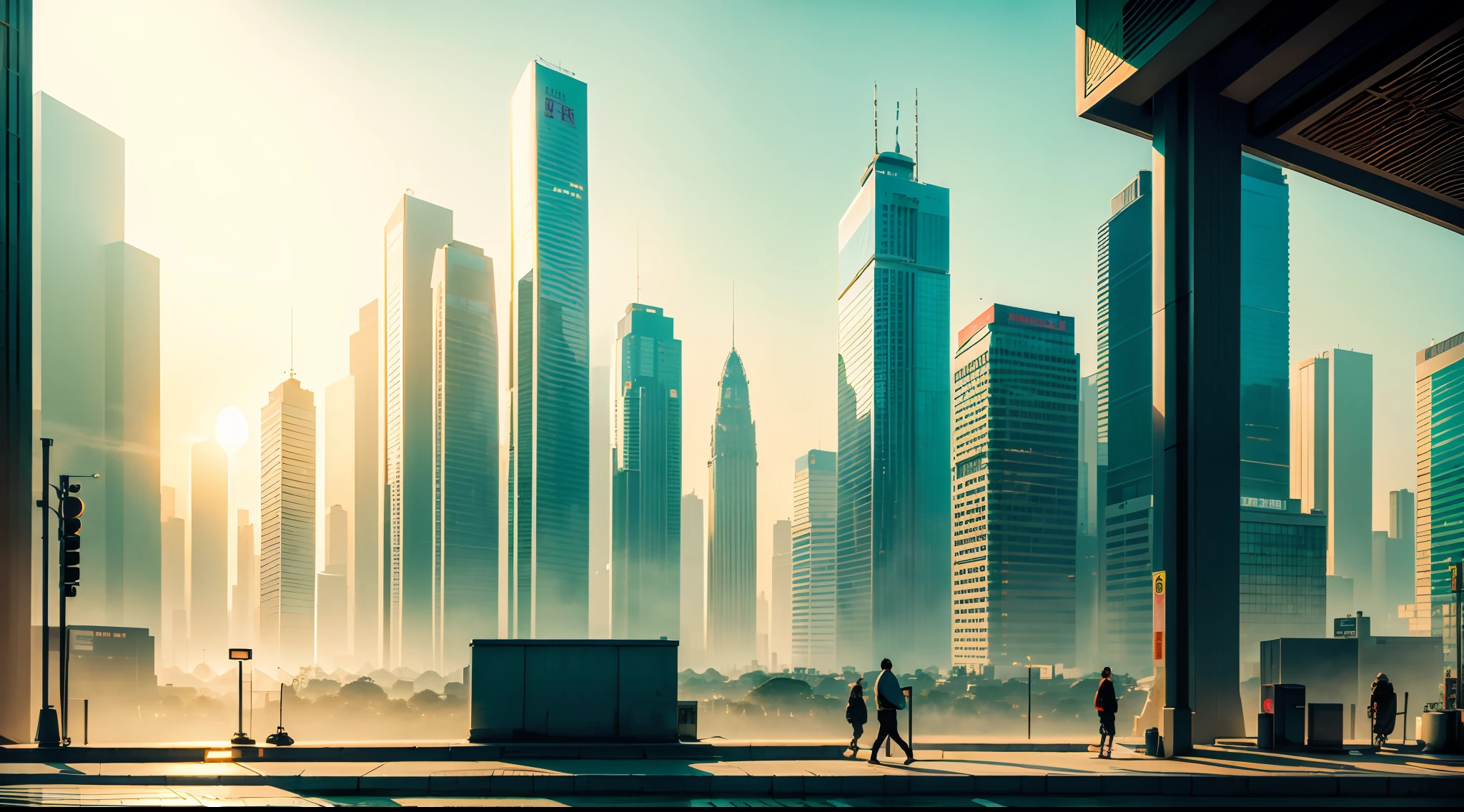 In the daytime,sunraise,城市,Buildings,lamplight,bustling,Cyber City,neonlight,modern day,big city,baiyun