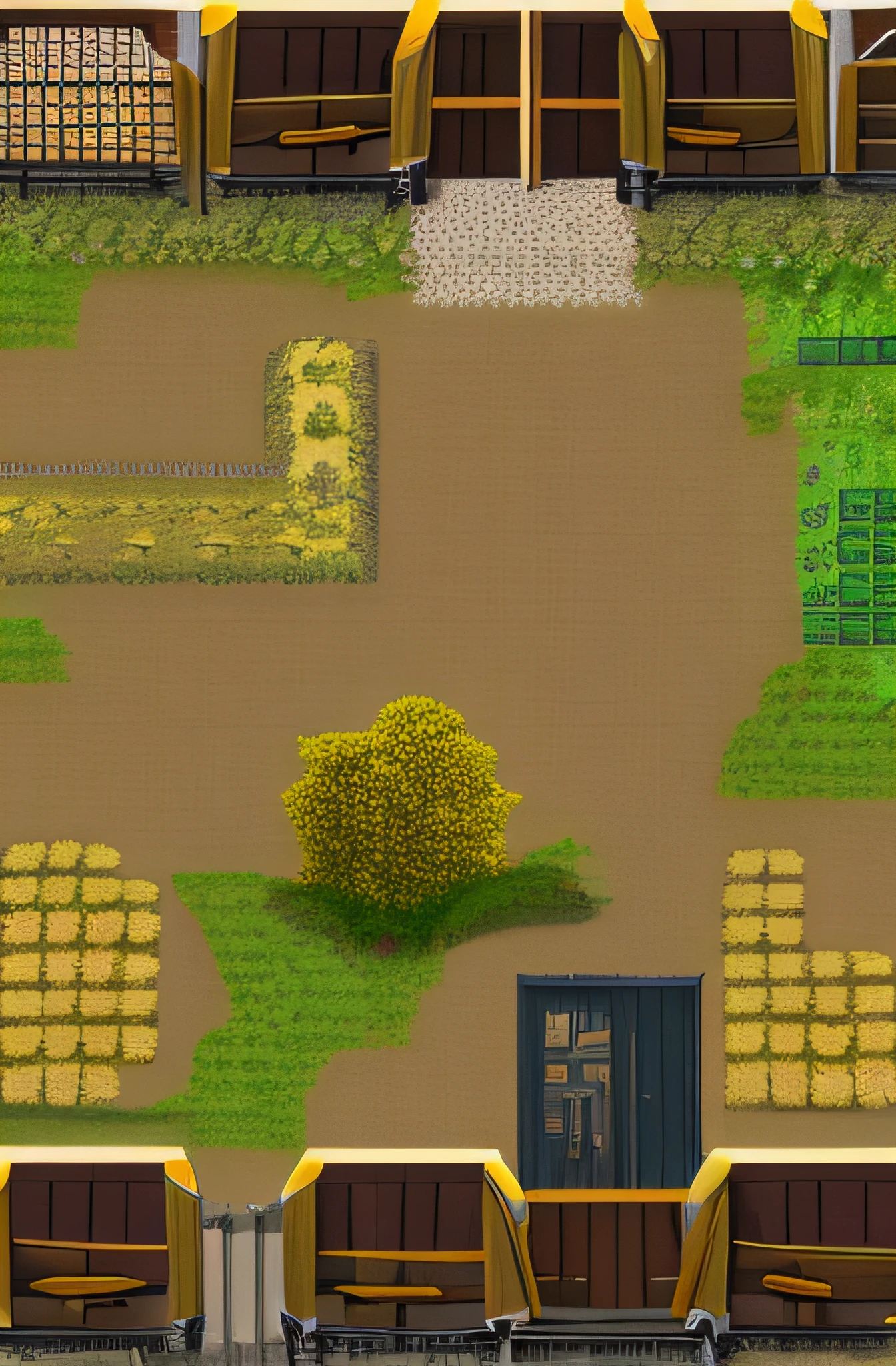 2d game with a vegetable garden with yellow streets and wooden fences