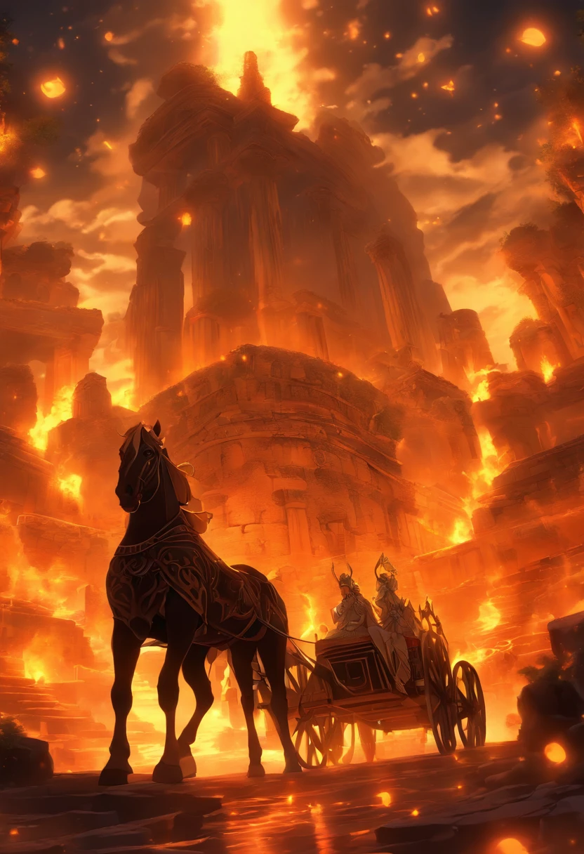 (((chariot )))best quality, very high resolution, 4K detailed CG, master piece,Greek mythology,emerged from the underworld,chariot,black horses,greece,,Greek ruins,garden,roman,cart,cart of the underworld,( (underworld chariot)),Roman mythology,god Pluto,beautiful aesthetics,Beautiful image,centered on the screen