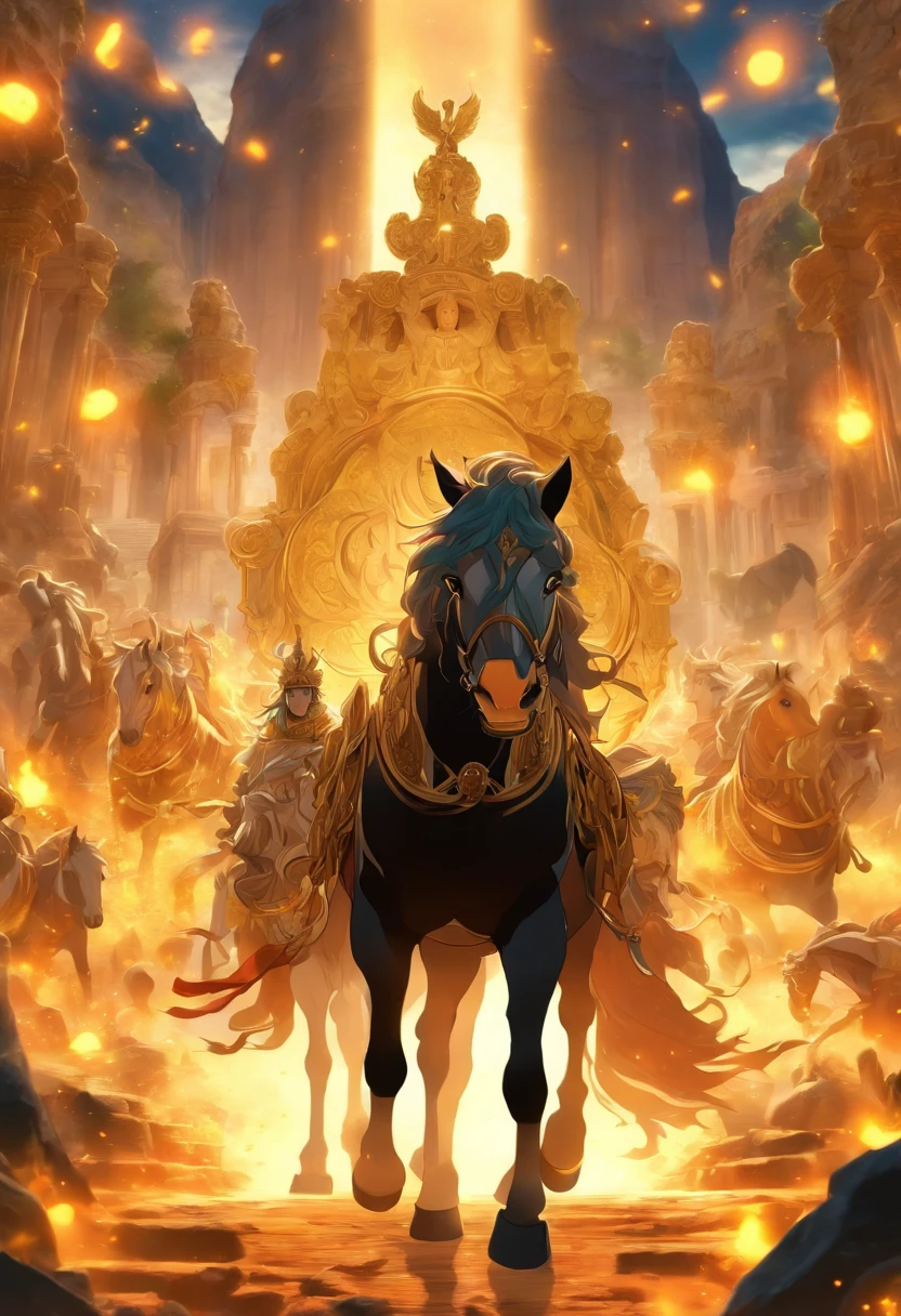 (((chariot )))best quality, very high resolution, 4K detailed CG, master piece,Greek mythology,emerged from the underworld,chariot,two black horses,Greece,,Greek ruins,garden,Roman,cart,cart of the underworld, ((only two horses in the image)),Roman mythology,god Pluto,beautiful aesthetics,Beautiful image,centered on the screen
