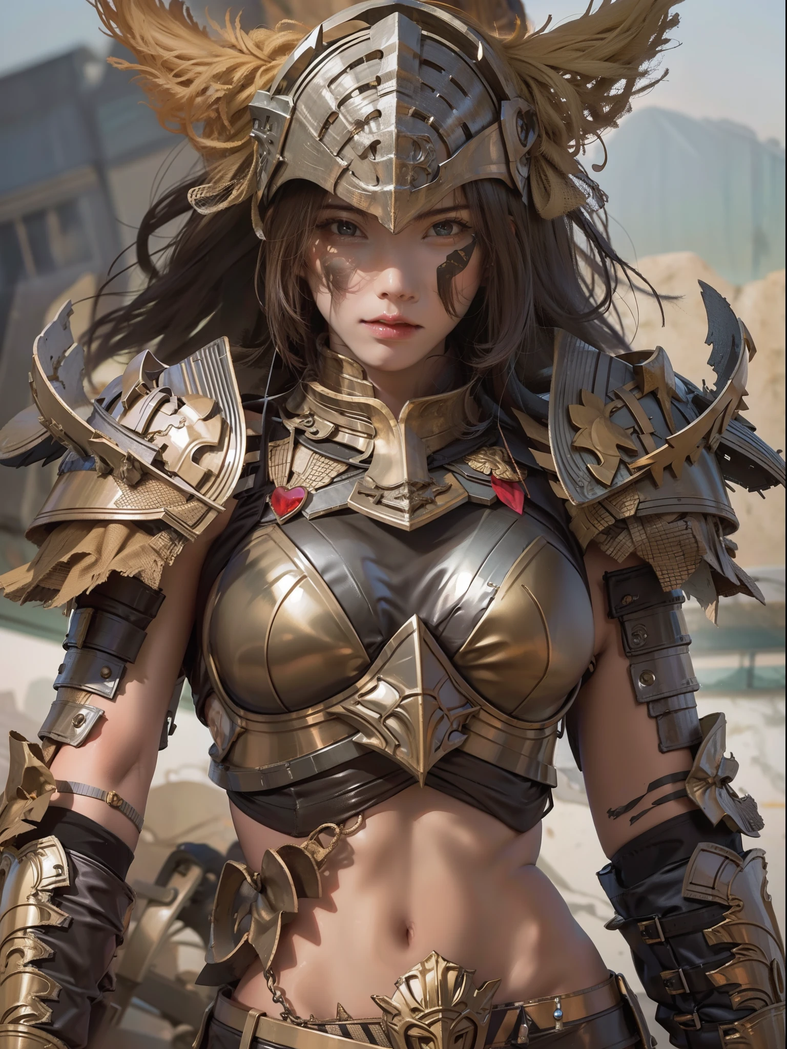 Beautiful woman in insanely complex Amazon warrior costume
