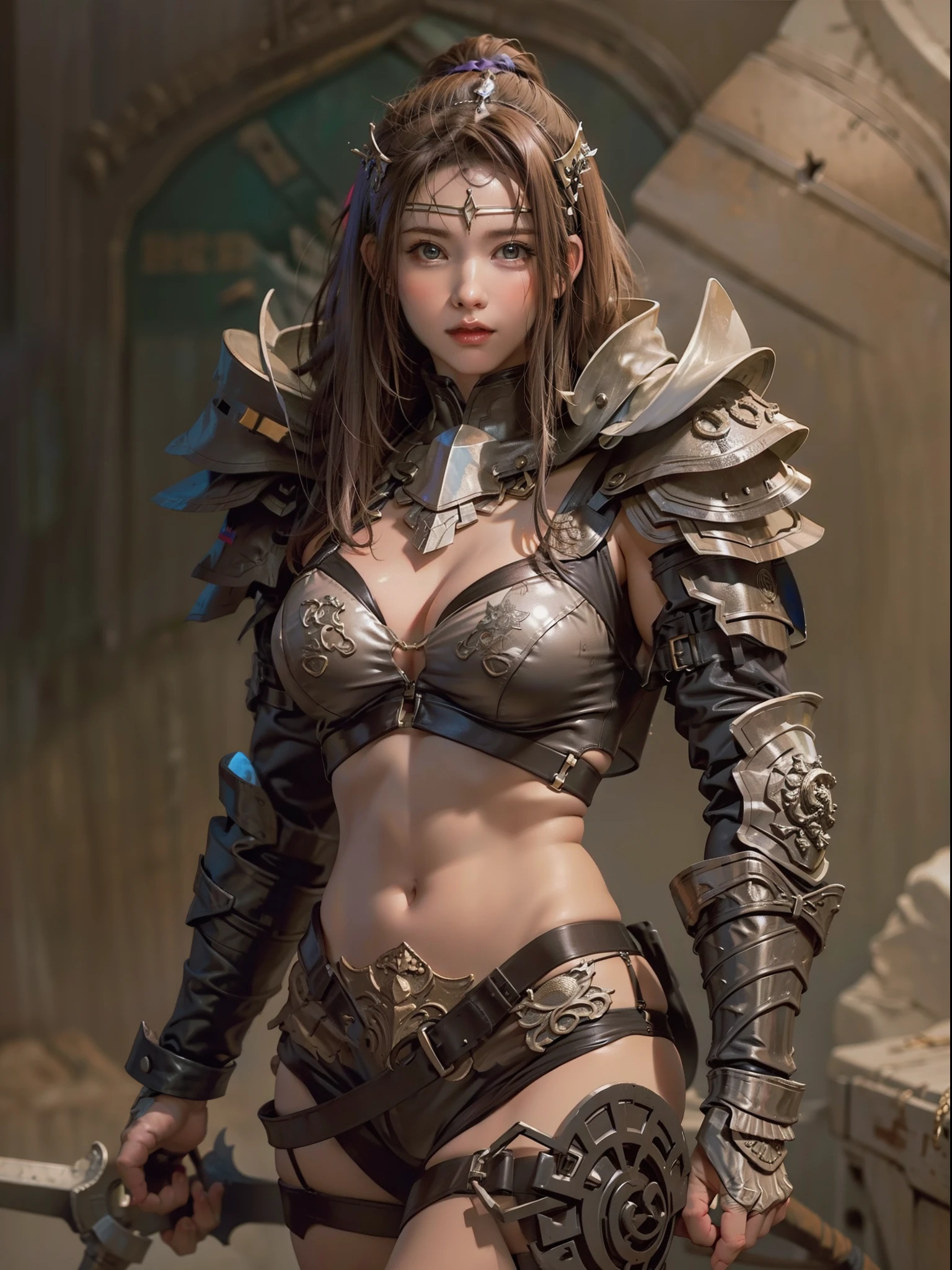 Beautiful female warrior in insanely sexy bikini armor