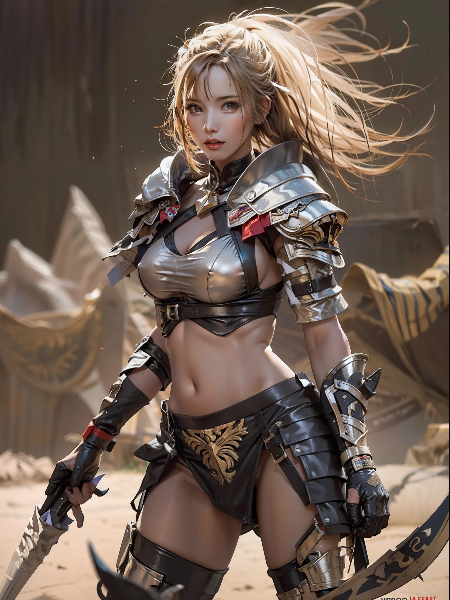 Beautiful female warrior in insanely sexy bikini armor