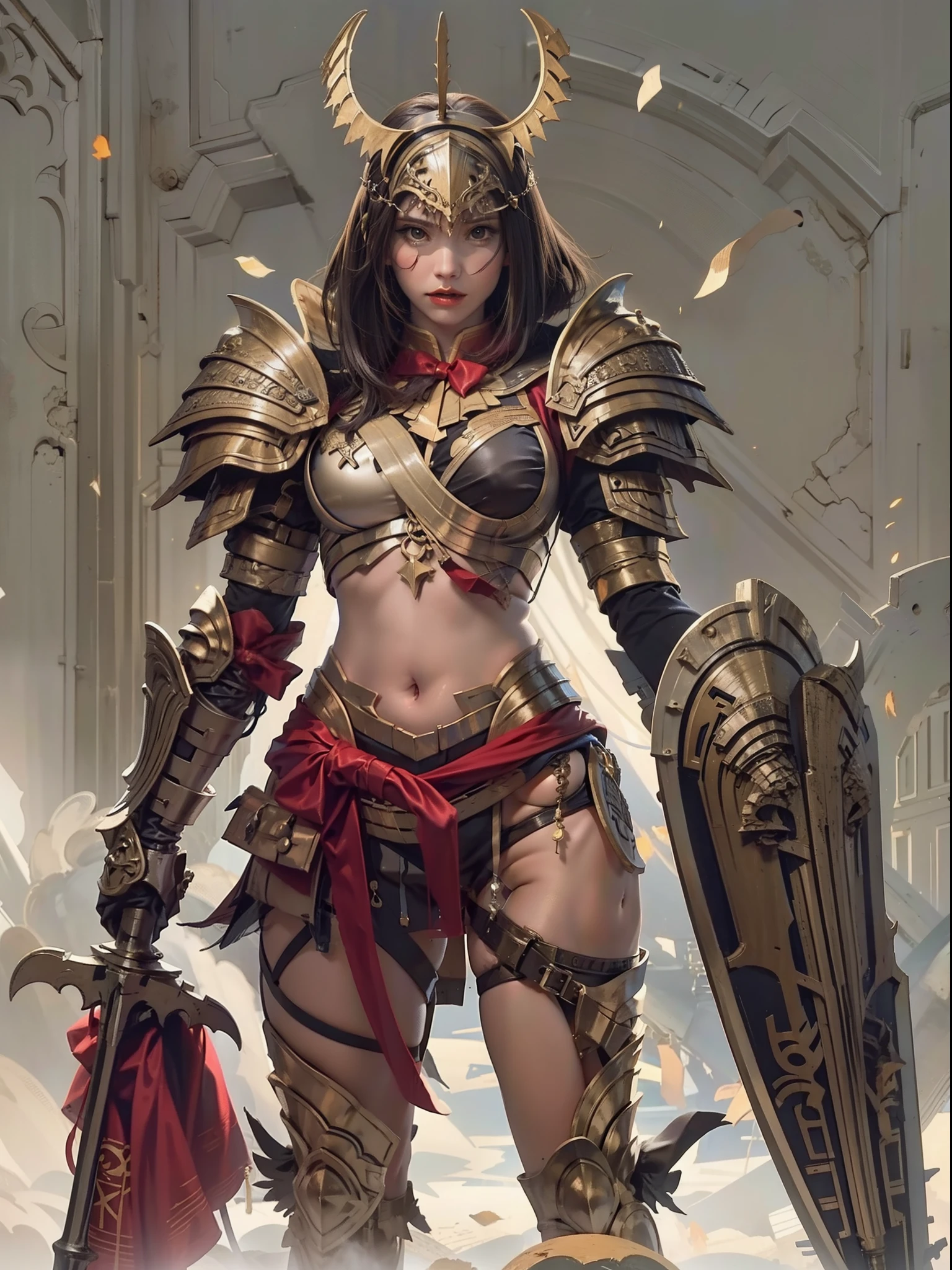 Beautiful female warrior in insanely sexy bikini armor