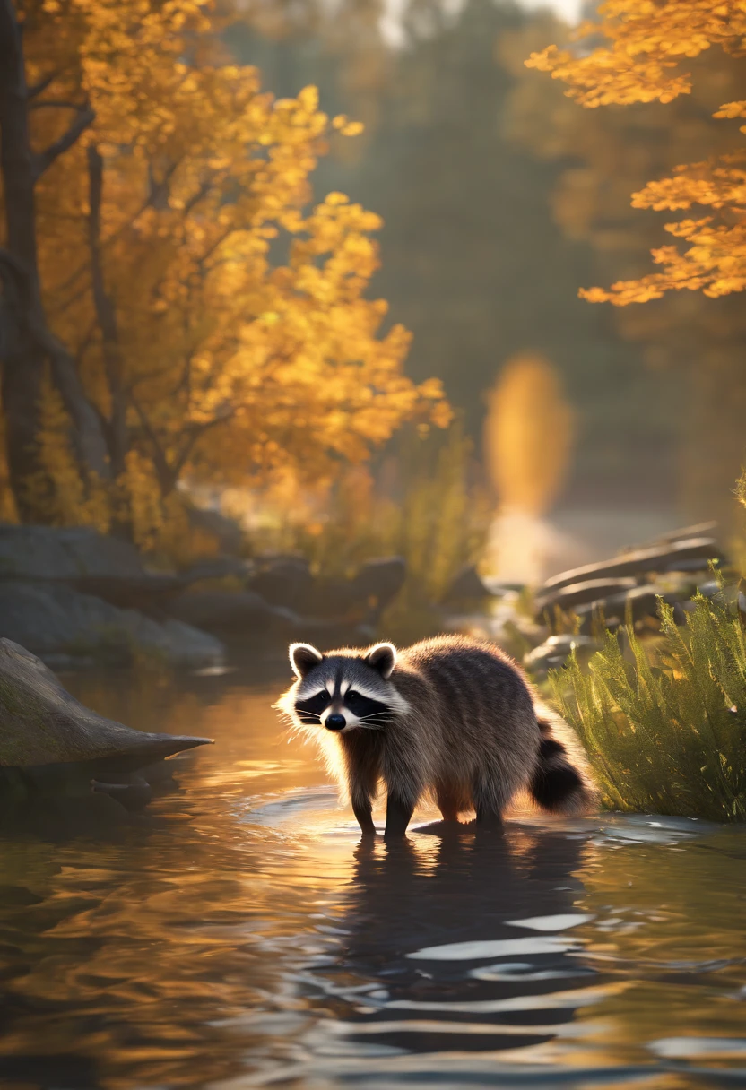 Raccoon strip in the river