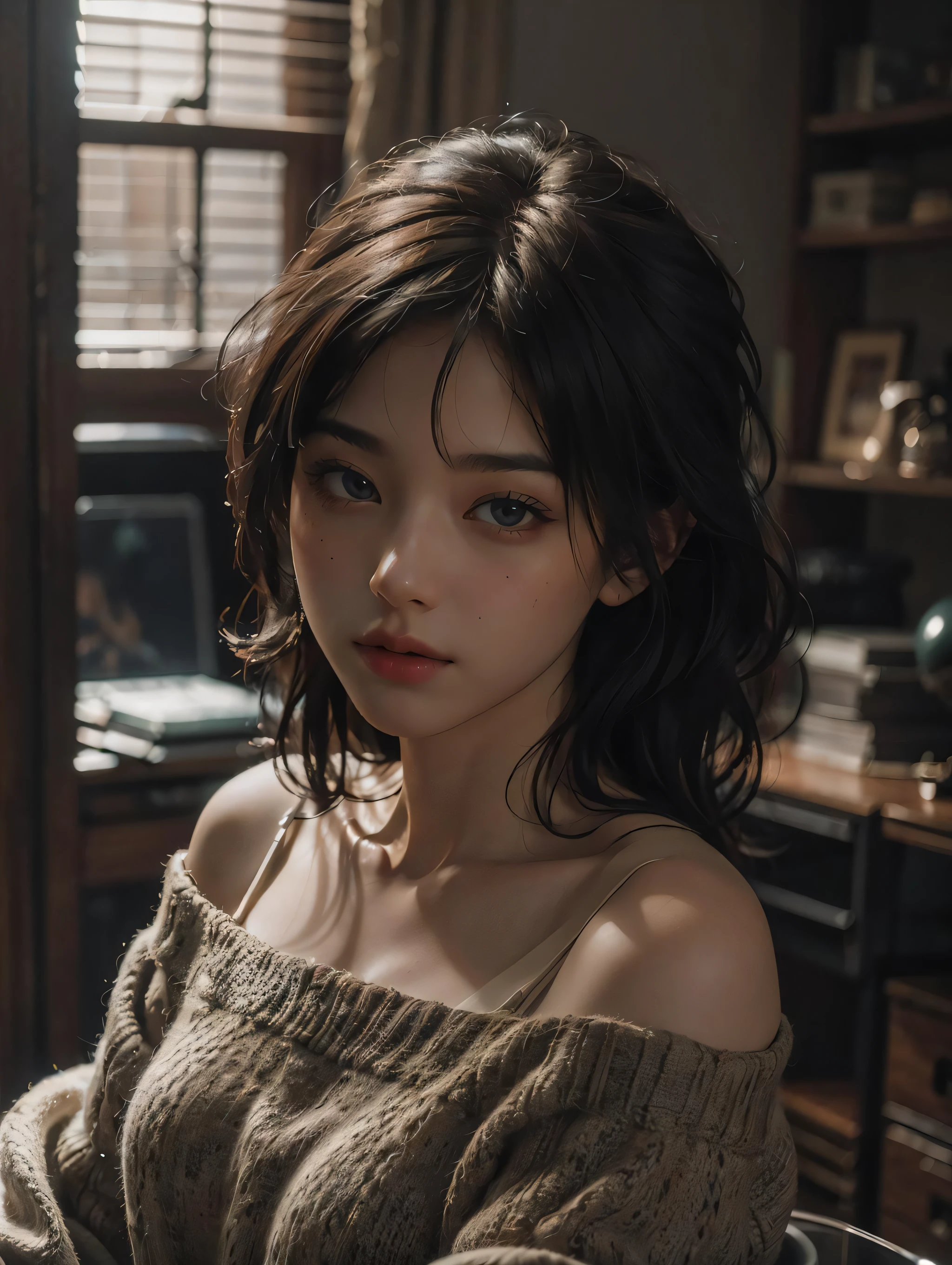 Best quality, masterpiece, ultra high res, (photorealistic:1.4), raw photo, 1girl, off shoulder