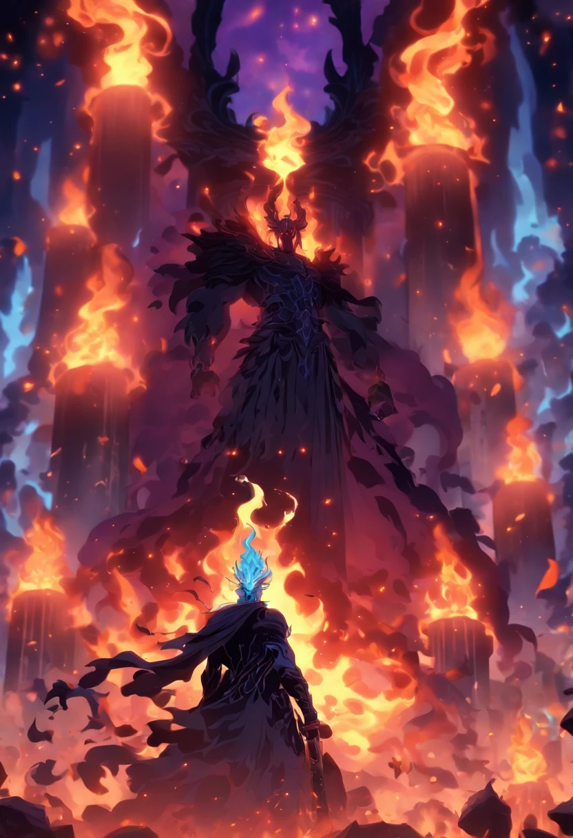 (((Hades )))best quality, very high resolution, 4K detailed CG, master piece, Greek mythology, Hades, god of the underworld, fire, flames, Greece, Roman armor, Greek ruins, Greek garden, Greek columns, (( flame particles )), Roman mythology, god Pluto, beautiful aesthetics, Beautiful image, centered on the screen