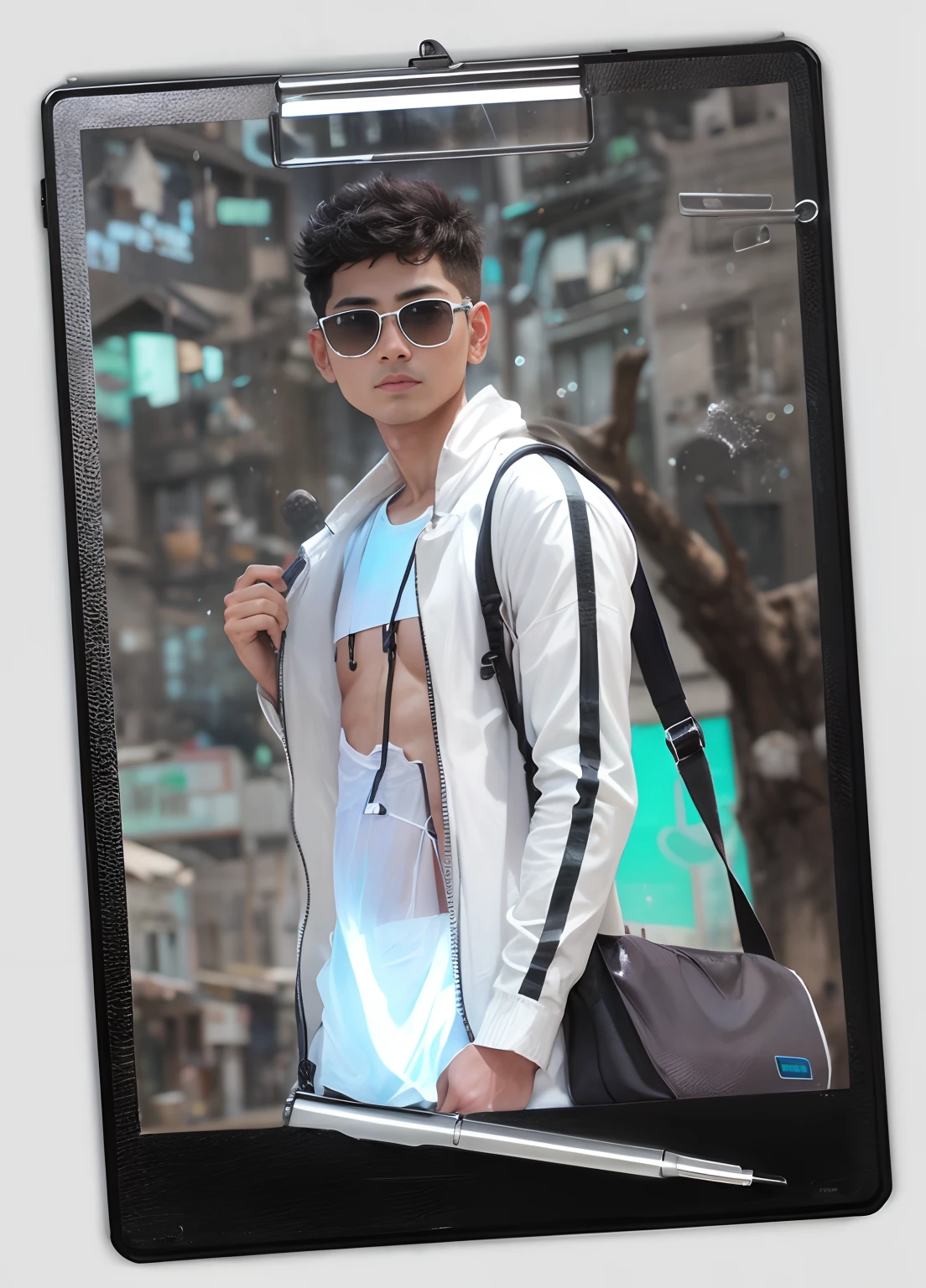 Remove background and adding futurestic city and sut