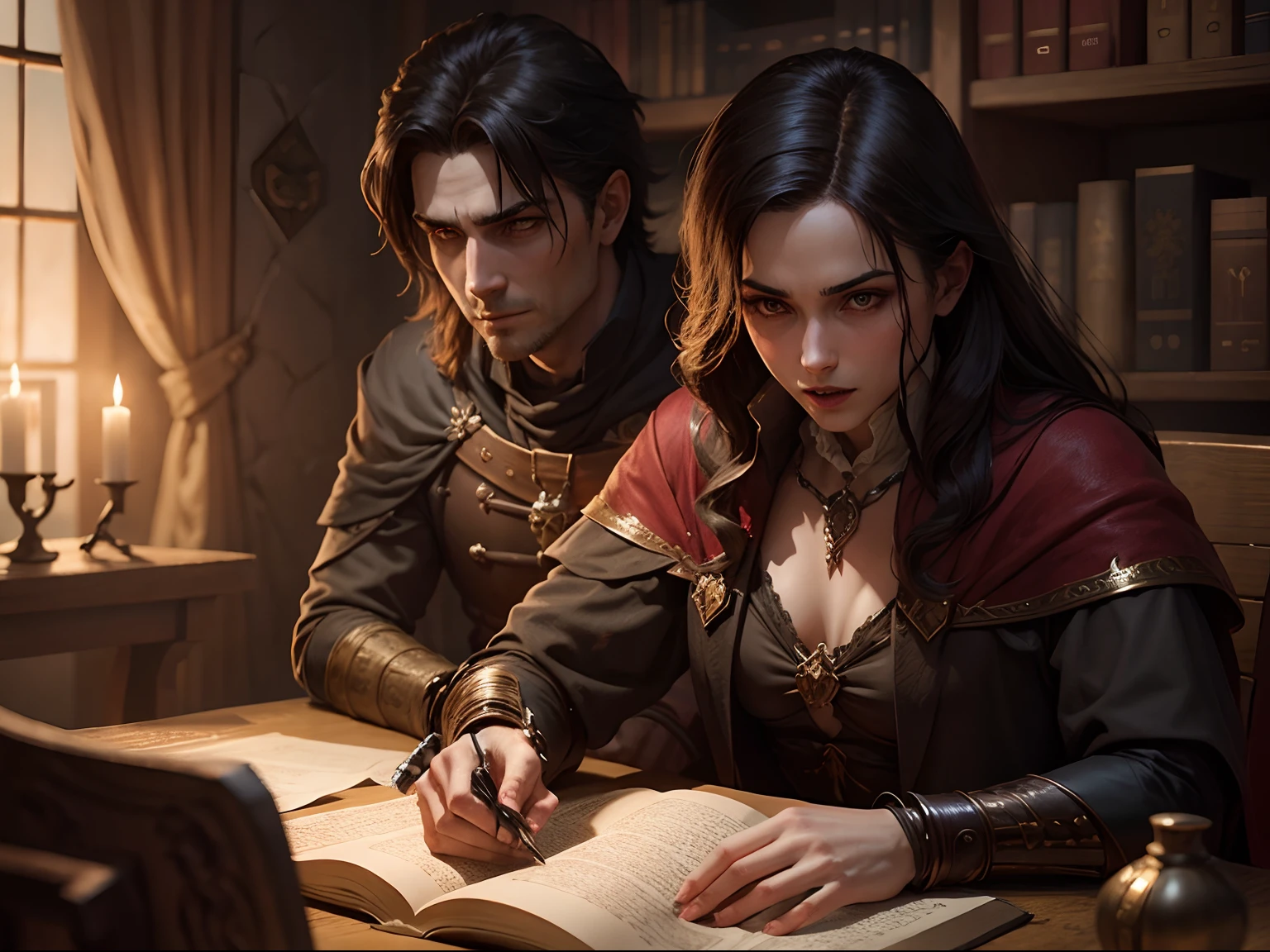 a vampire, swords, medieval, D&D style, hiding an artefact