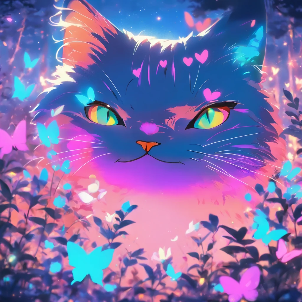 Cat in the circle,a closeup,(without background:1.5),T-shirt logo,Sticker Logo,Cutting art,(Girl and cat facing each other with a smile), Flowers in the background, White butterfly in the foreground, Realistic shooting, depth of fields, Soft front light, Glow, nffsw (PastelColors: 1.2), Canon RF 100mm f2.8L 宏 IS USM