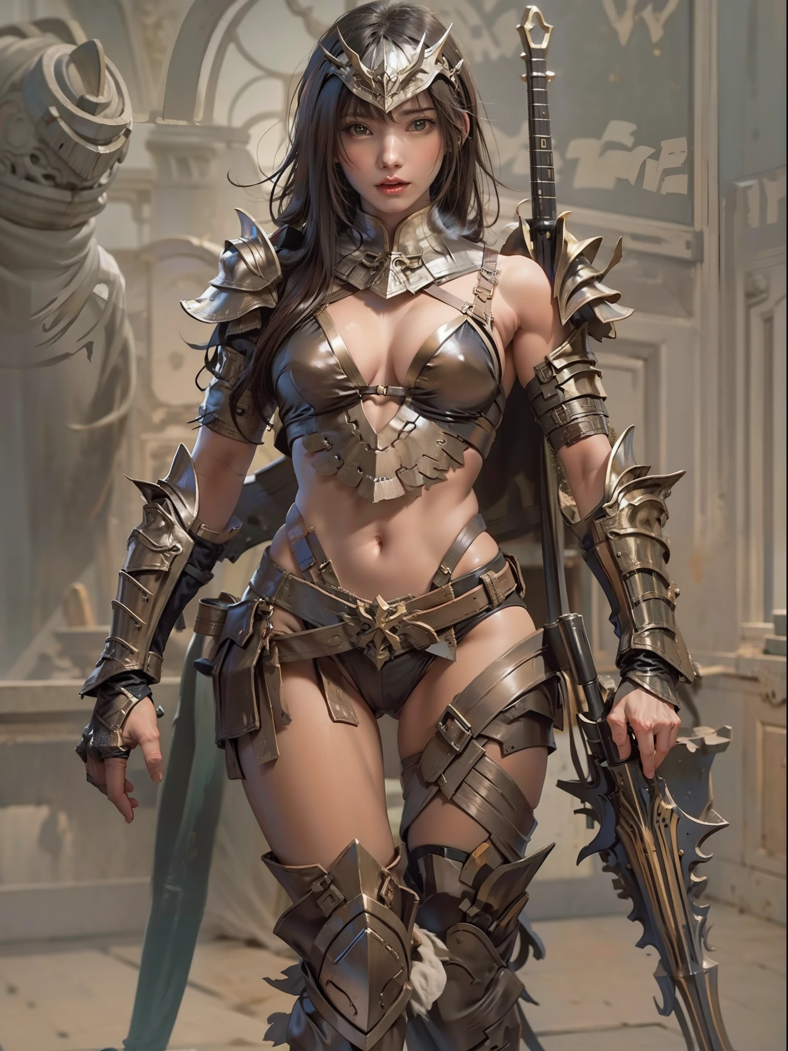 Beautiful female warrior in insanely sexy bikini armor