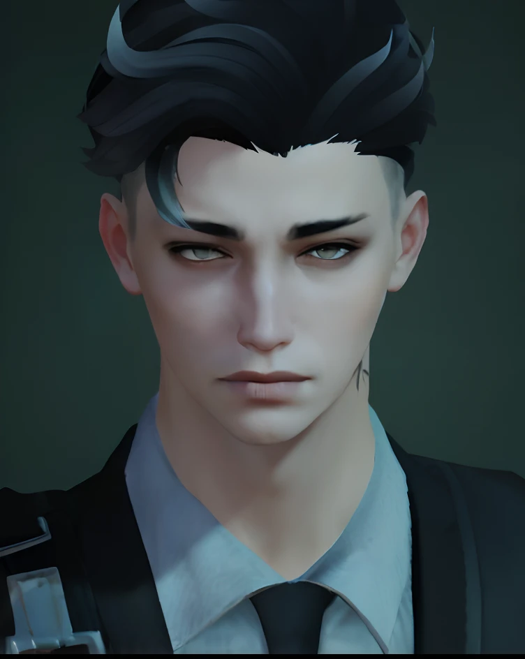 there is a man with a black hair and a tie, close up character, character close up, highly detailed character, character close-up, with very highly detailed face, accurate detailed face, closeup character portrait, detailed character portrait, halfbody headshot, character portrait closeup, detailed realistic face, male character, cinematic full character, androgynous face, realistically rendered face