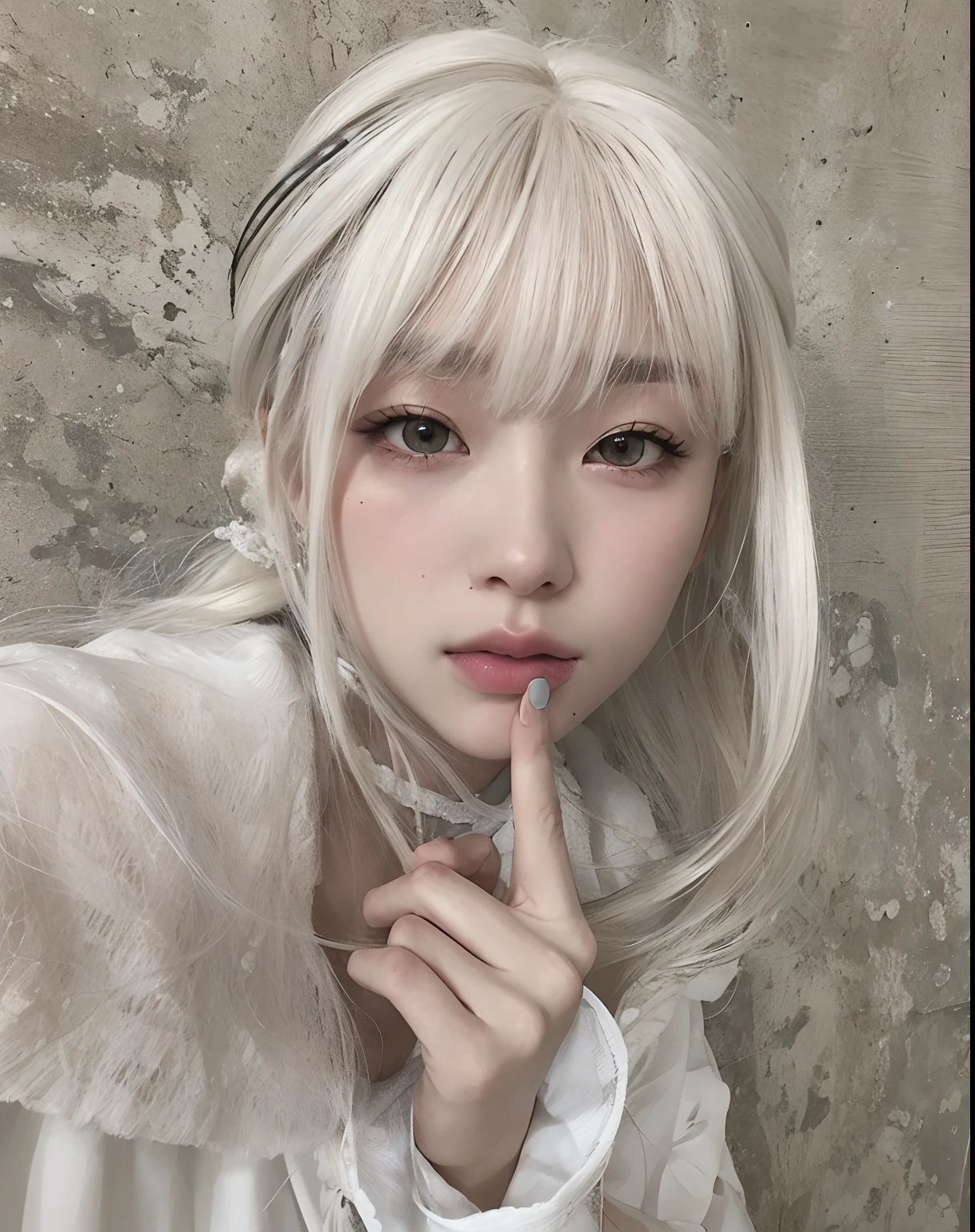 Blonde haired girl with a white dress and a white headband, Branch Range, longos cabelos brancos e franja, Hair Branching Band Hair, branco hime corte penteado, Ulzzang, com cabelos longos brancos, Branch Range, pale hair, pale porcelain white skin, com longos cabelos brancos, menina cabelo prateado, Shikami, linda Delphine, Lalisa Manobal